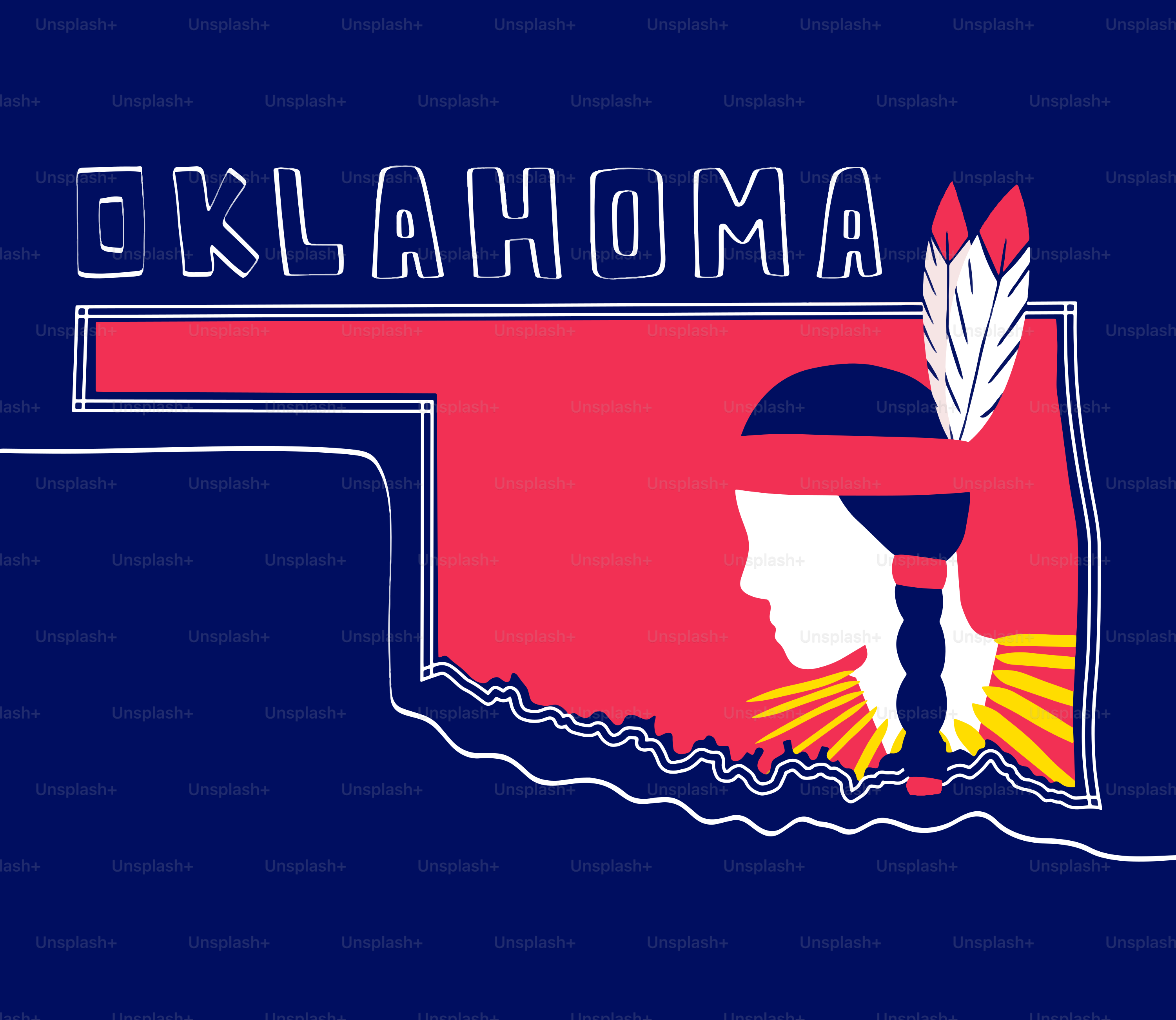 Oklahoma state outline with native american profile