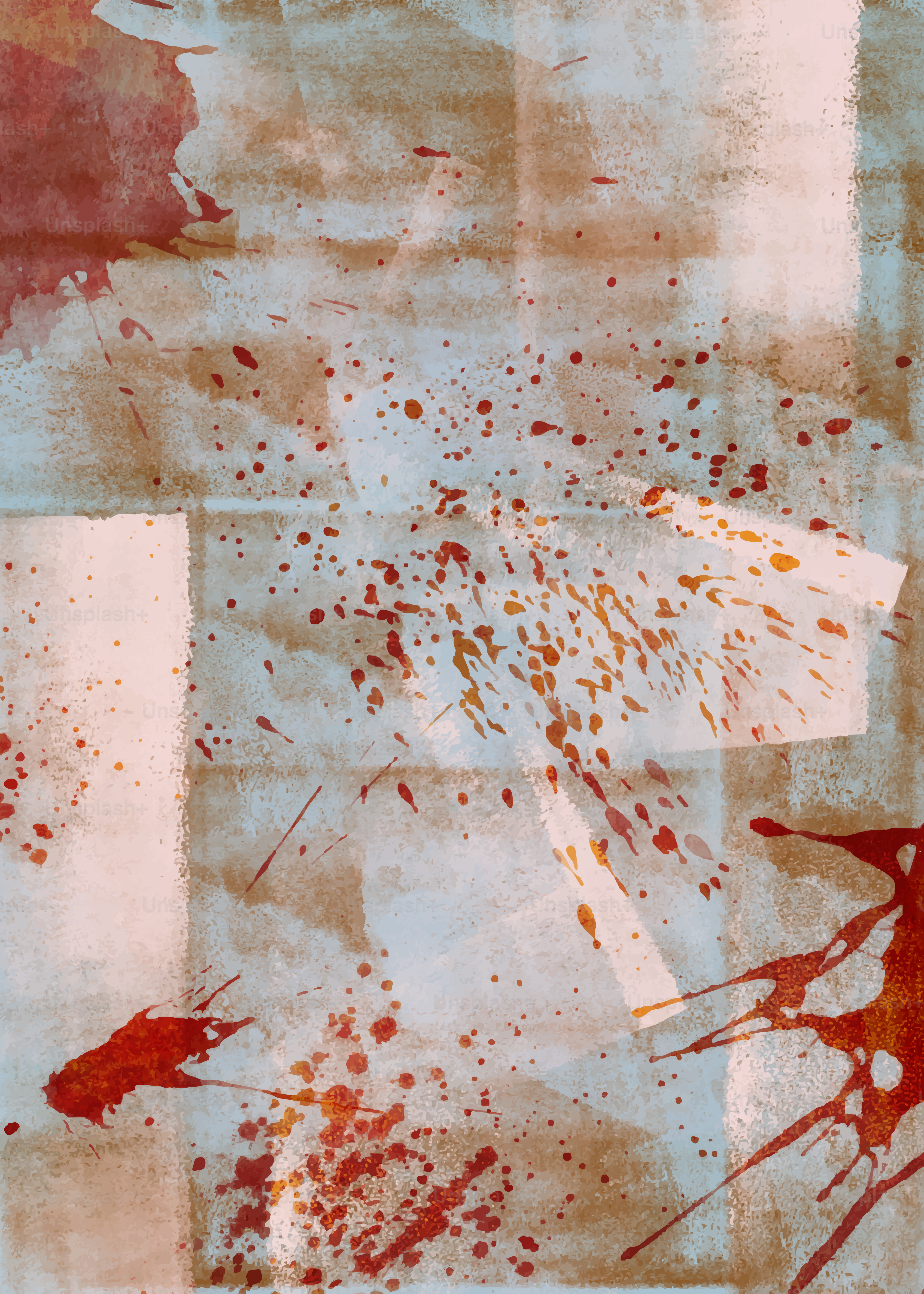 붉은 얼룩과 은은한 색감이 섞인 추상화입니다