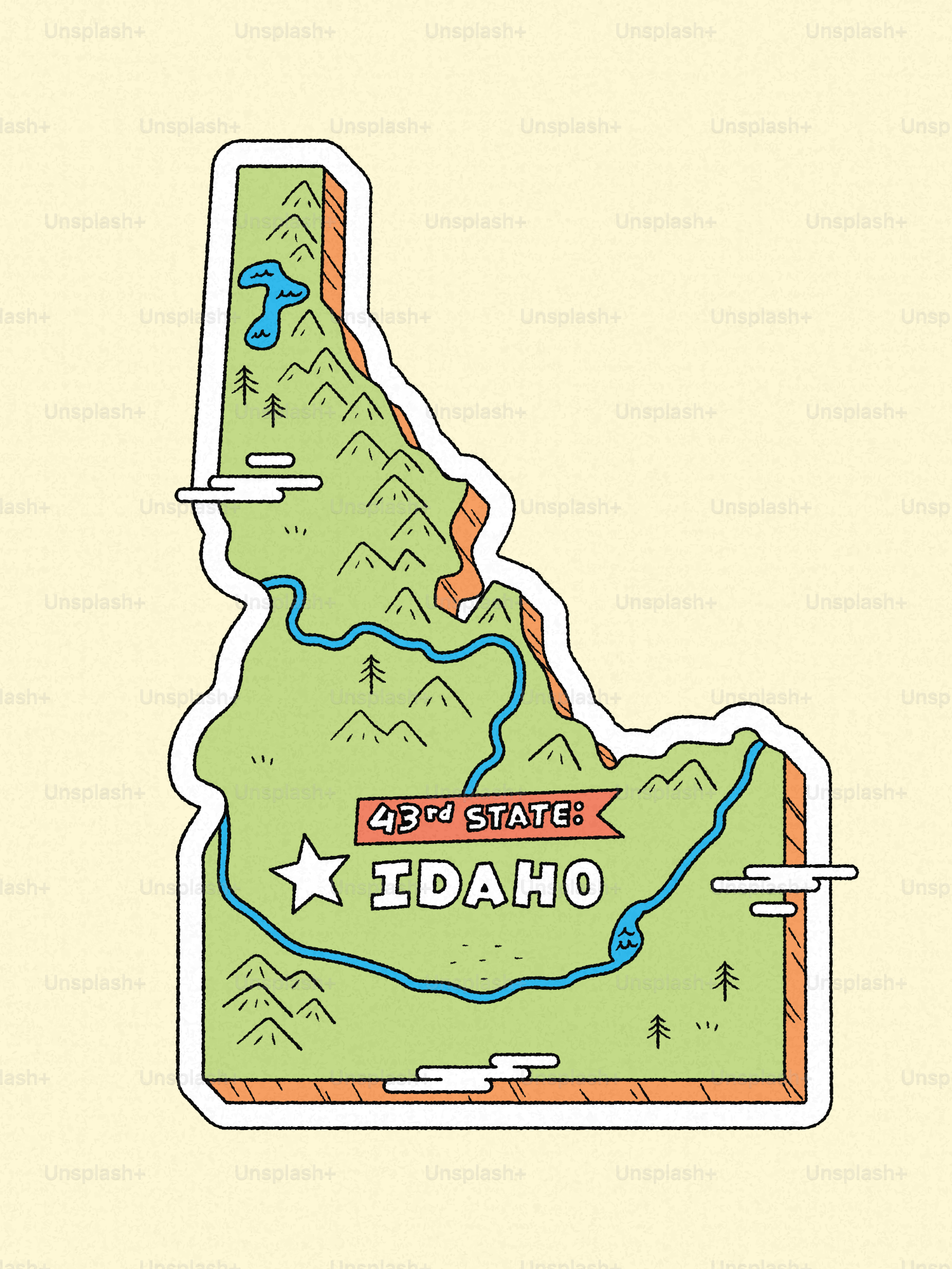 Map of idaho showing mountains, rivers, and lakes.