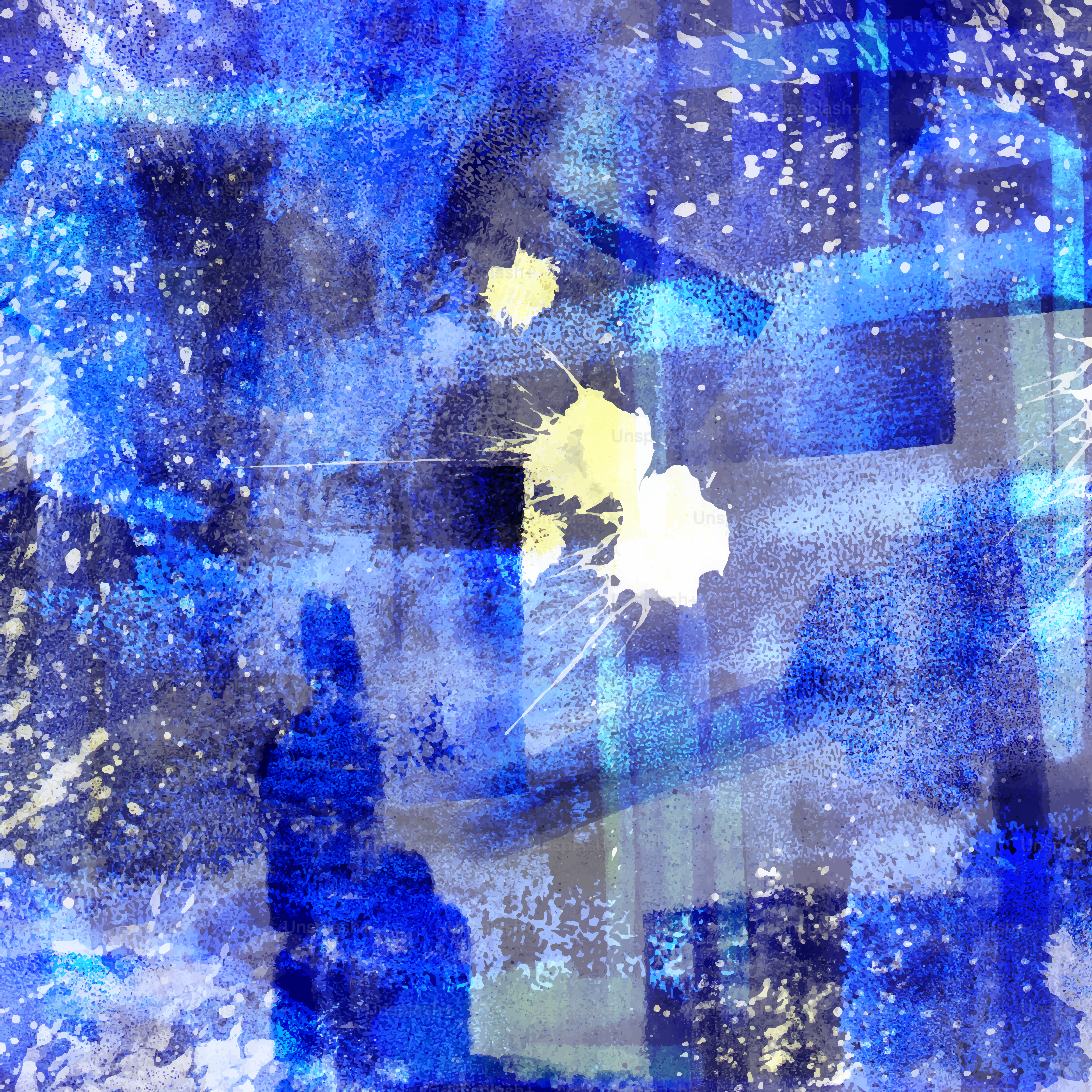 추상적인 파란색과 흰색 튀긴 페인트 질감