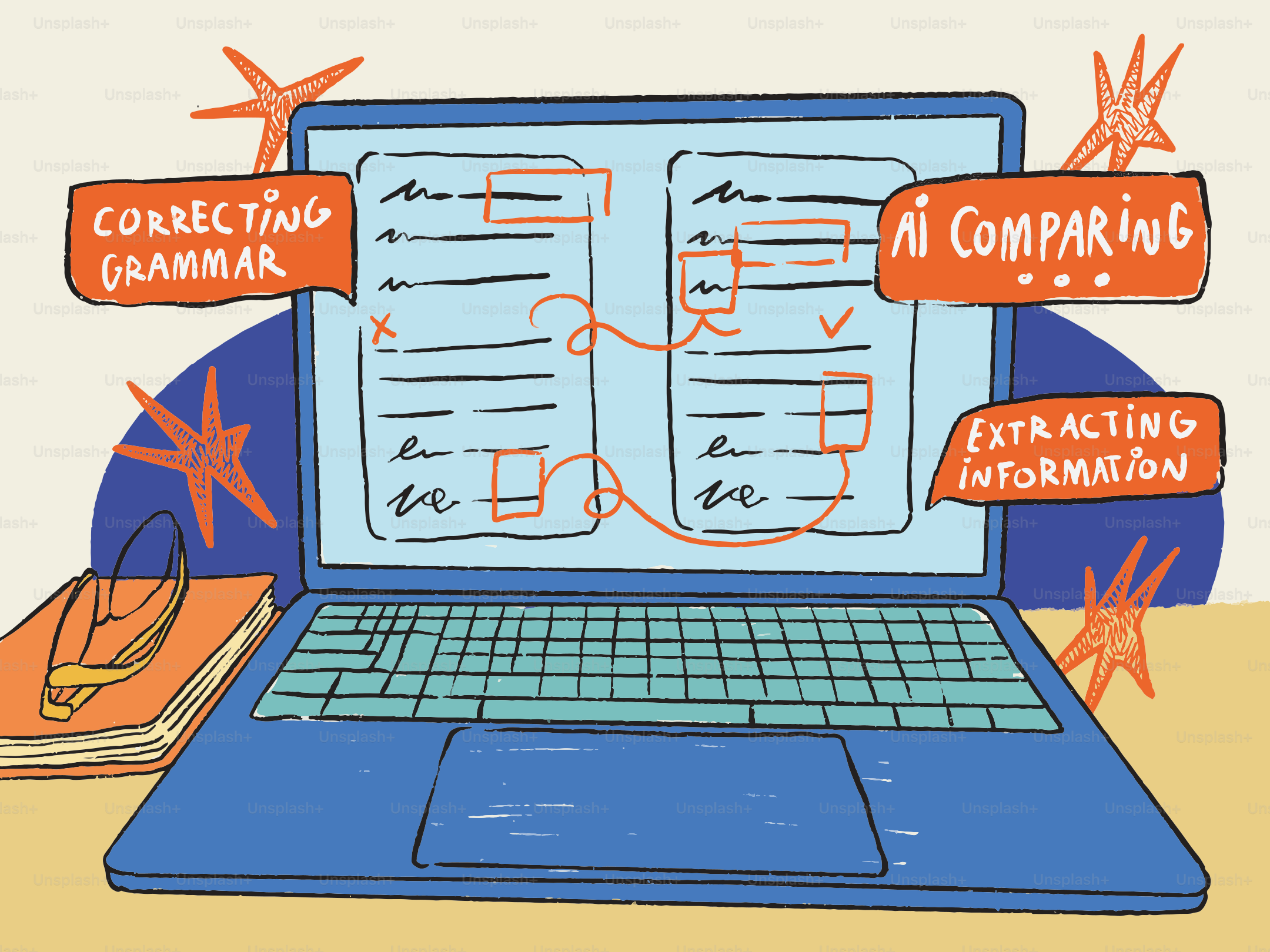 Laptop showing ai comparing text and extracting information.