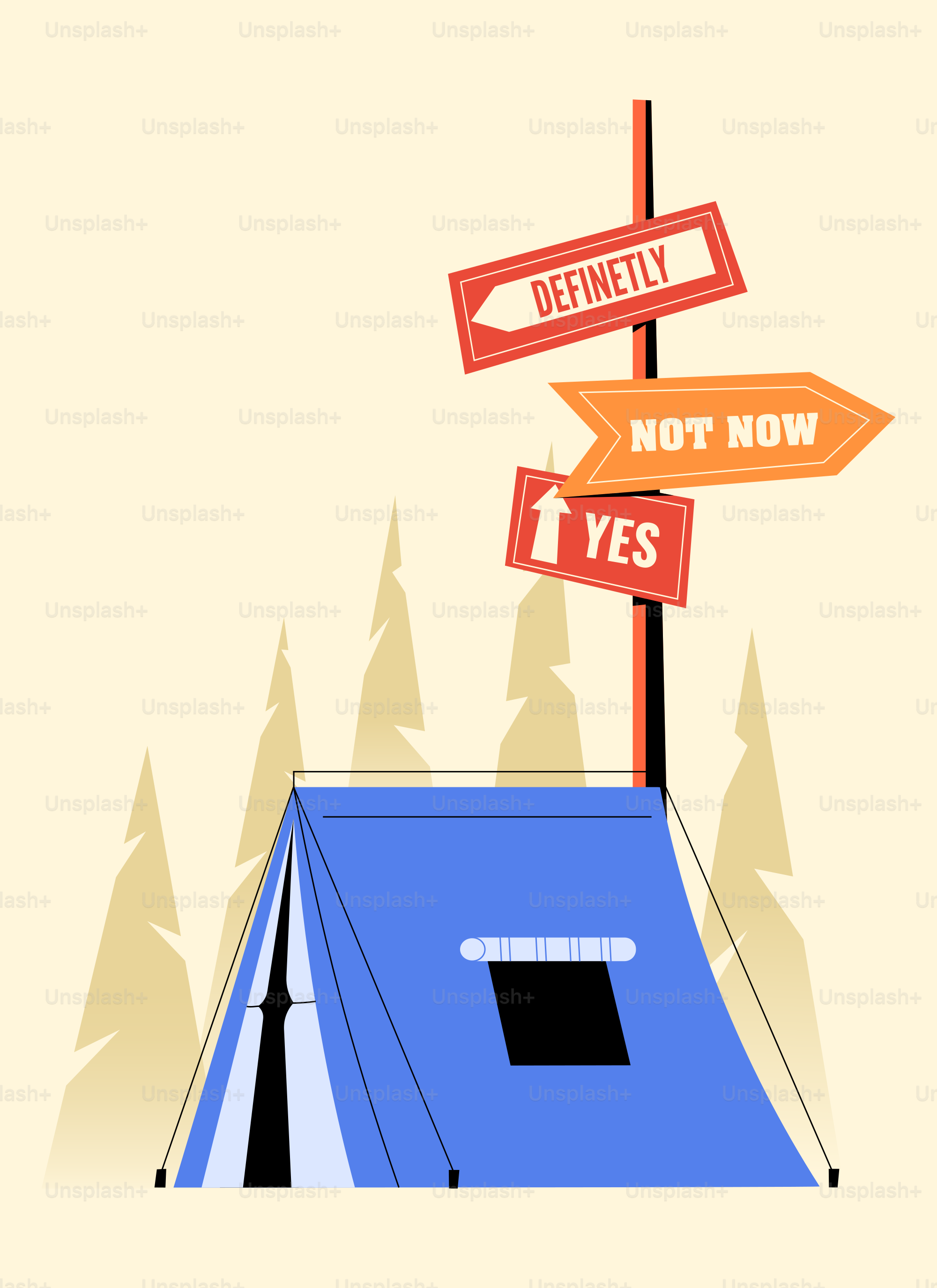 Tenda com placas direcionais para decisões