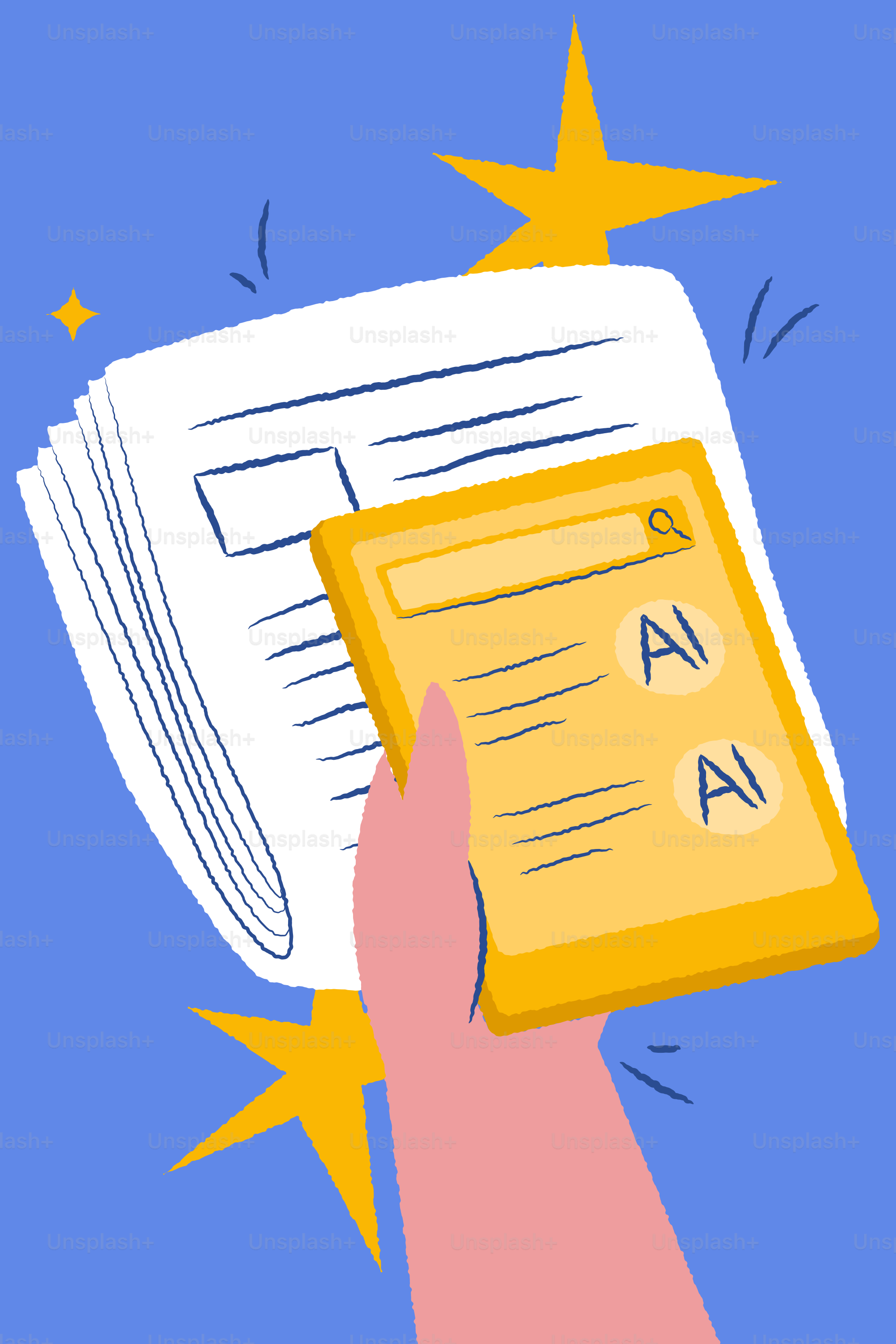 Hand holds tablet with ai search results over newspaper.