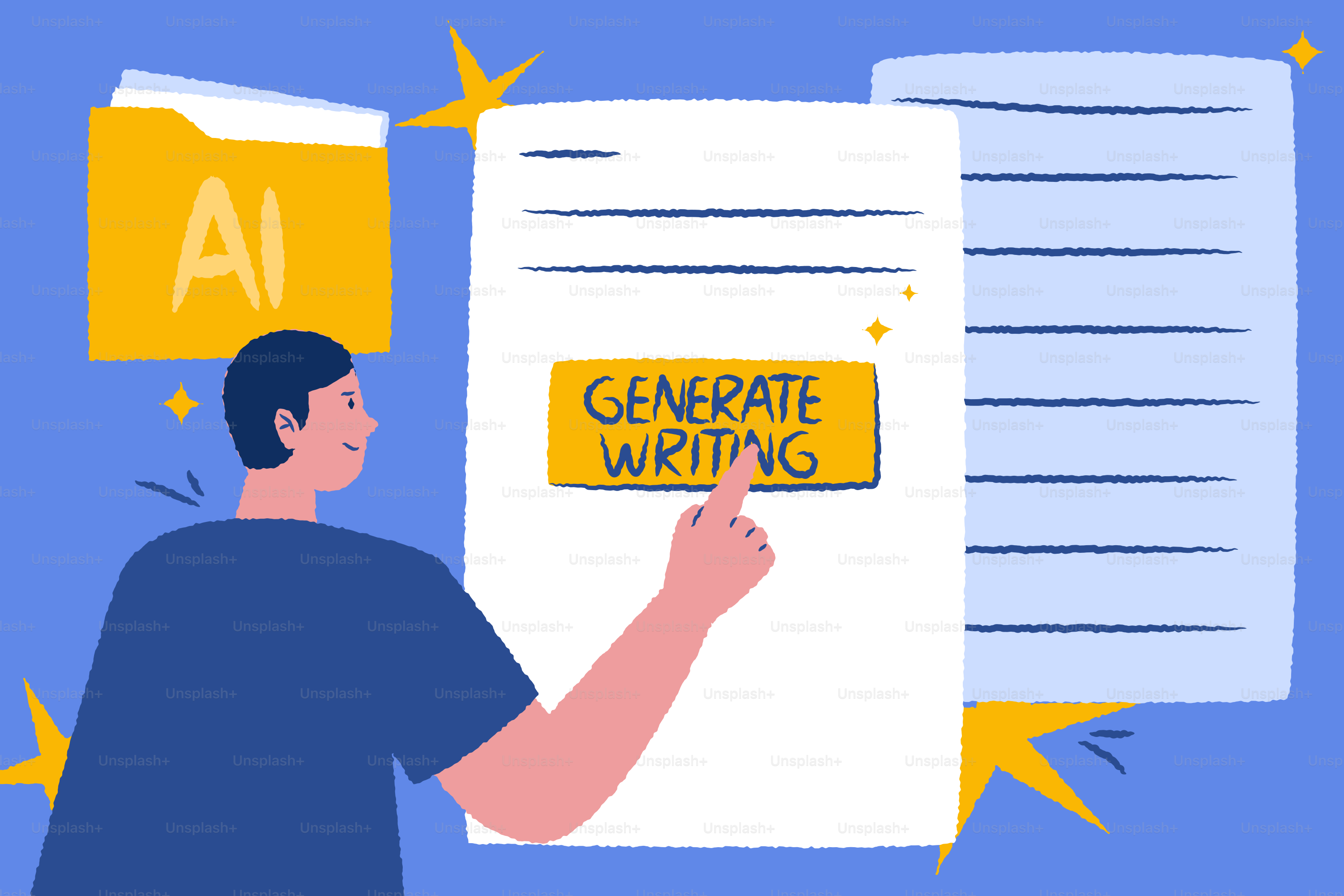 Person using ai to generate writing on a document. vector – Artificial ...