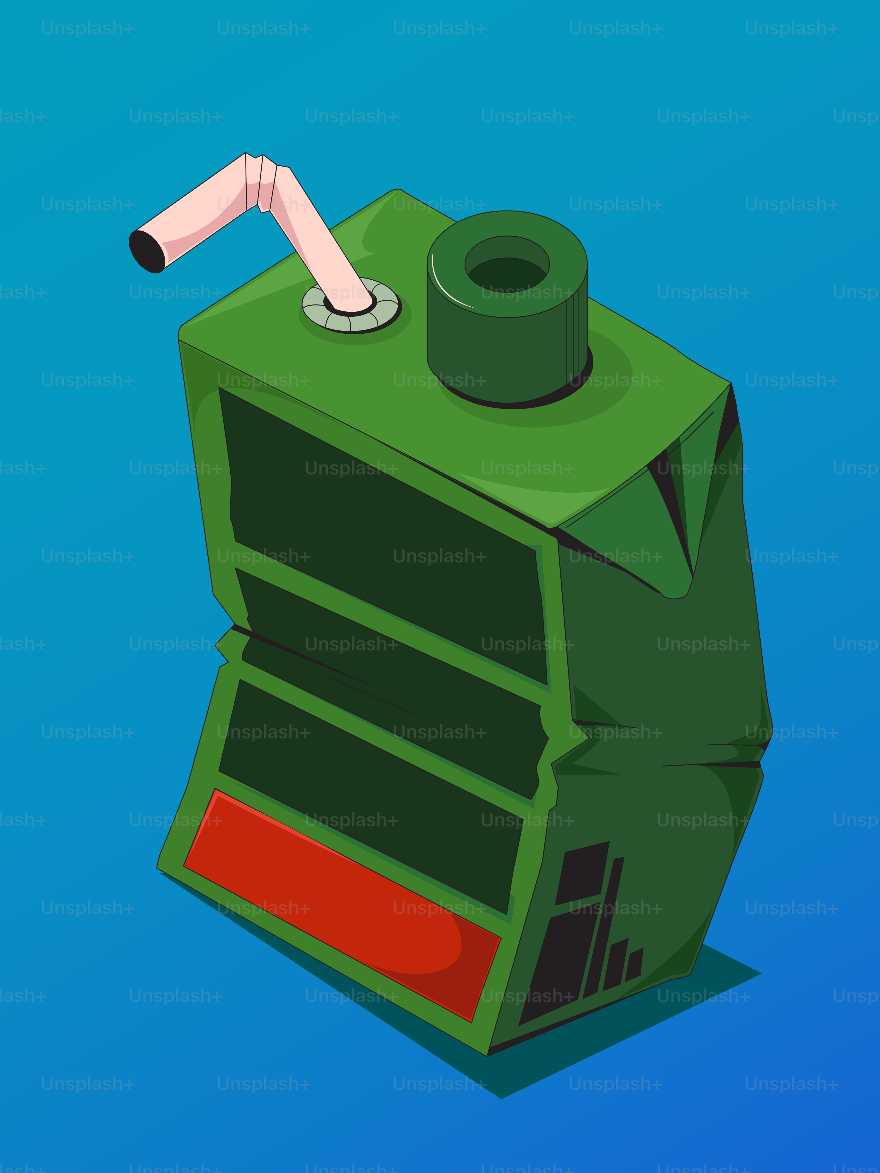 Caixa de suco verde com palha sobre fundo azul