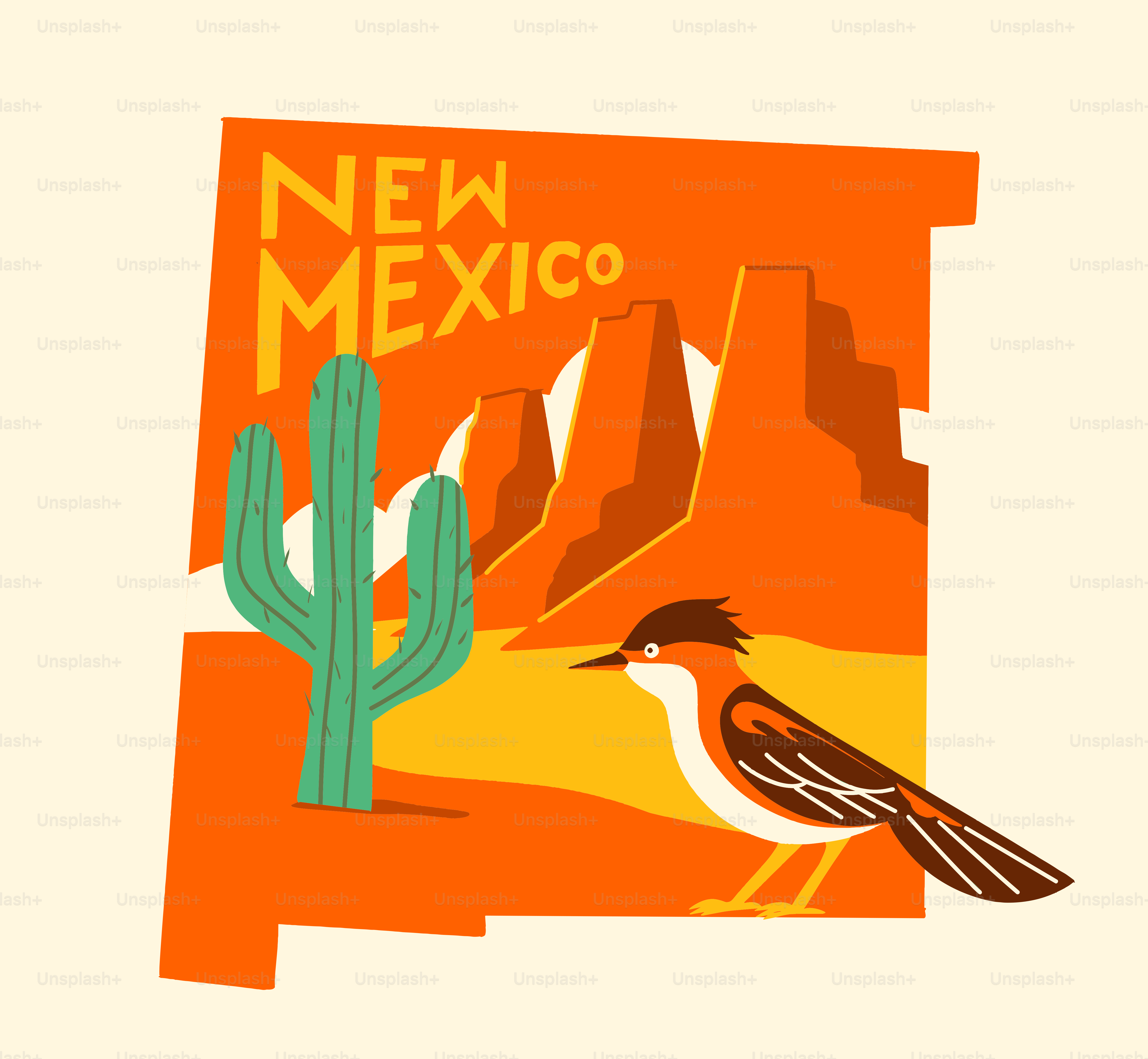 Paisagem do Novo México com cacto e papa-léguas