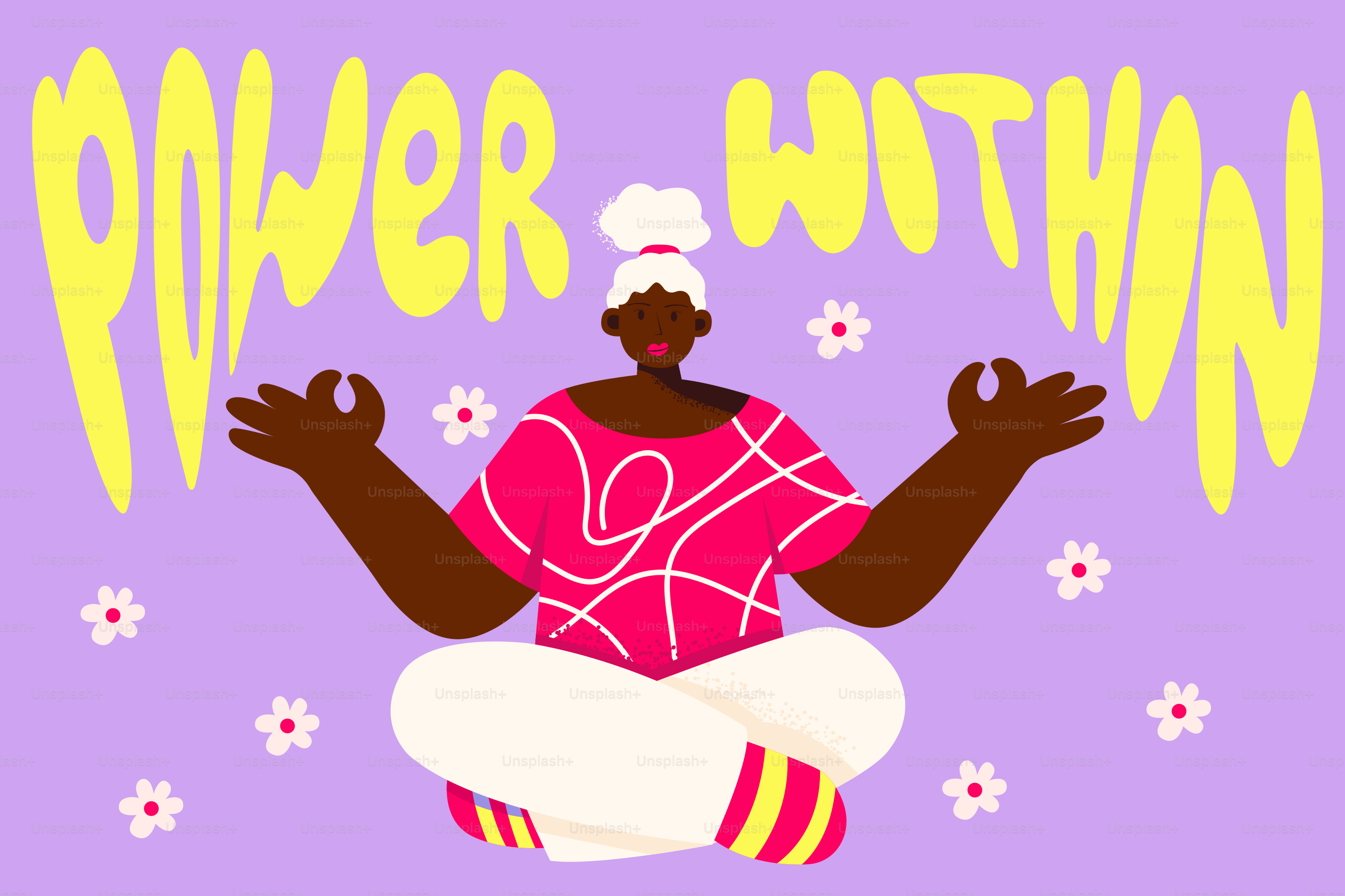 Mujer meditando con texto de "poder dentro".