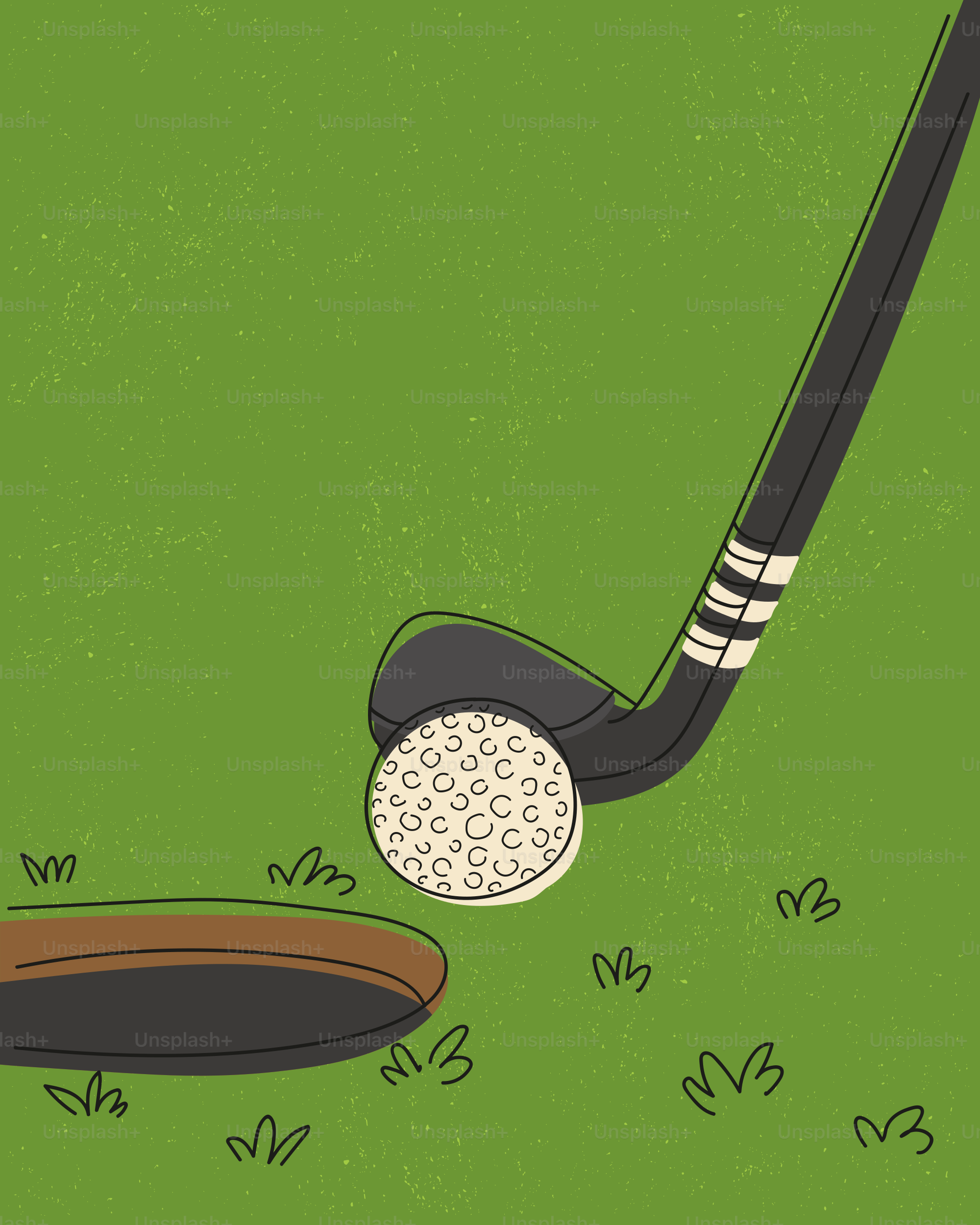 Golf club about to hit a ball near hole