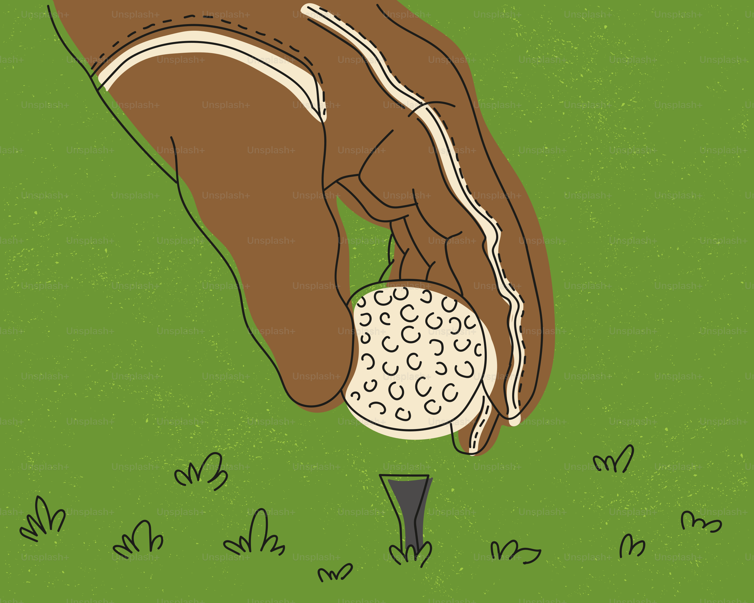 Hand in golf glove places ball on tee