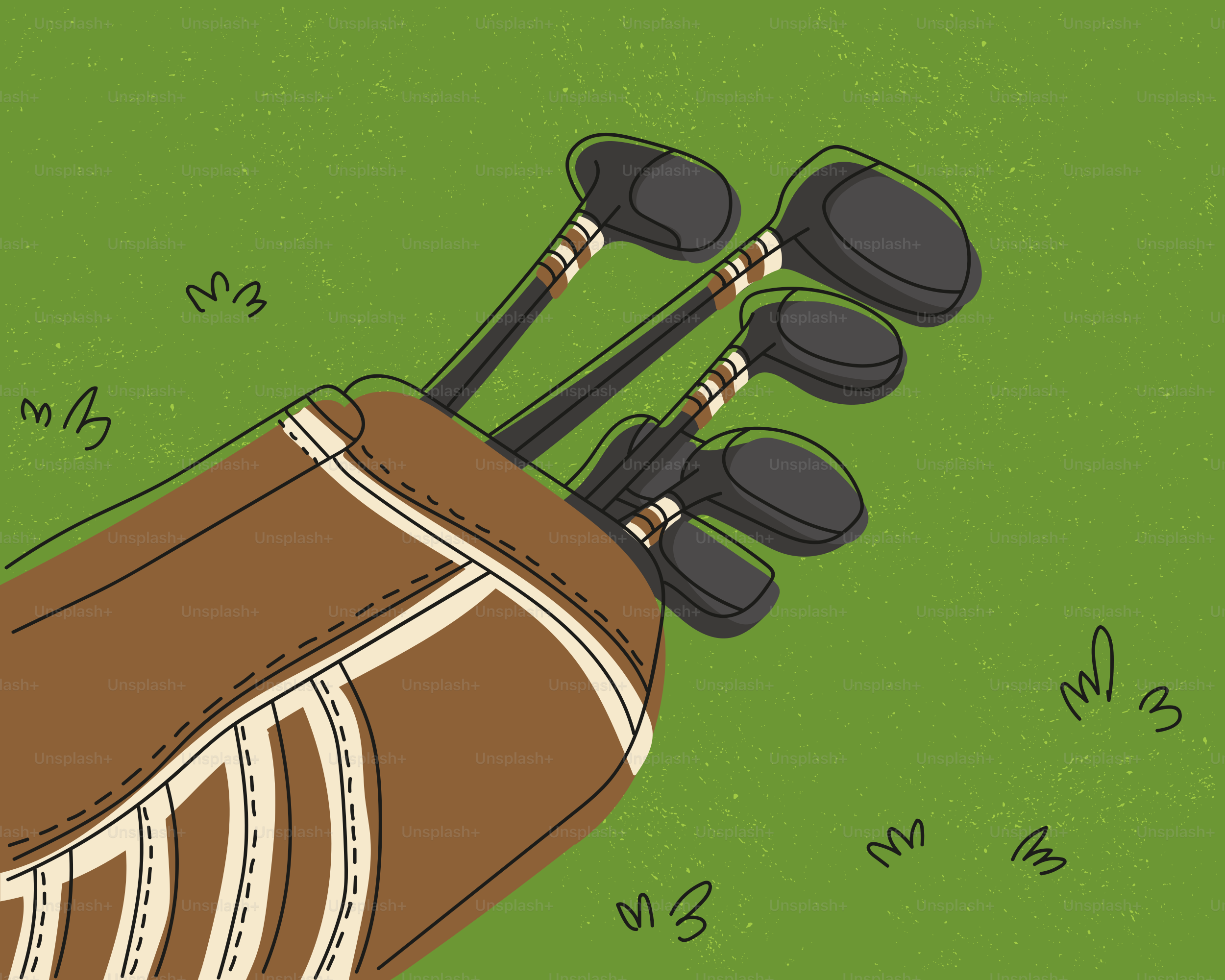 緑の背景にクラブが入ったゴルフバッグ