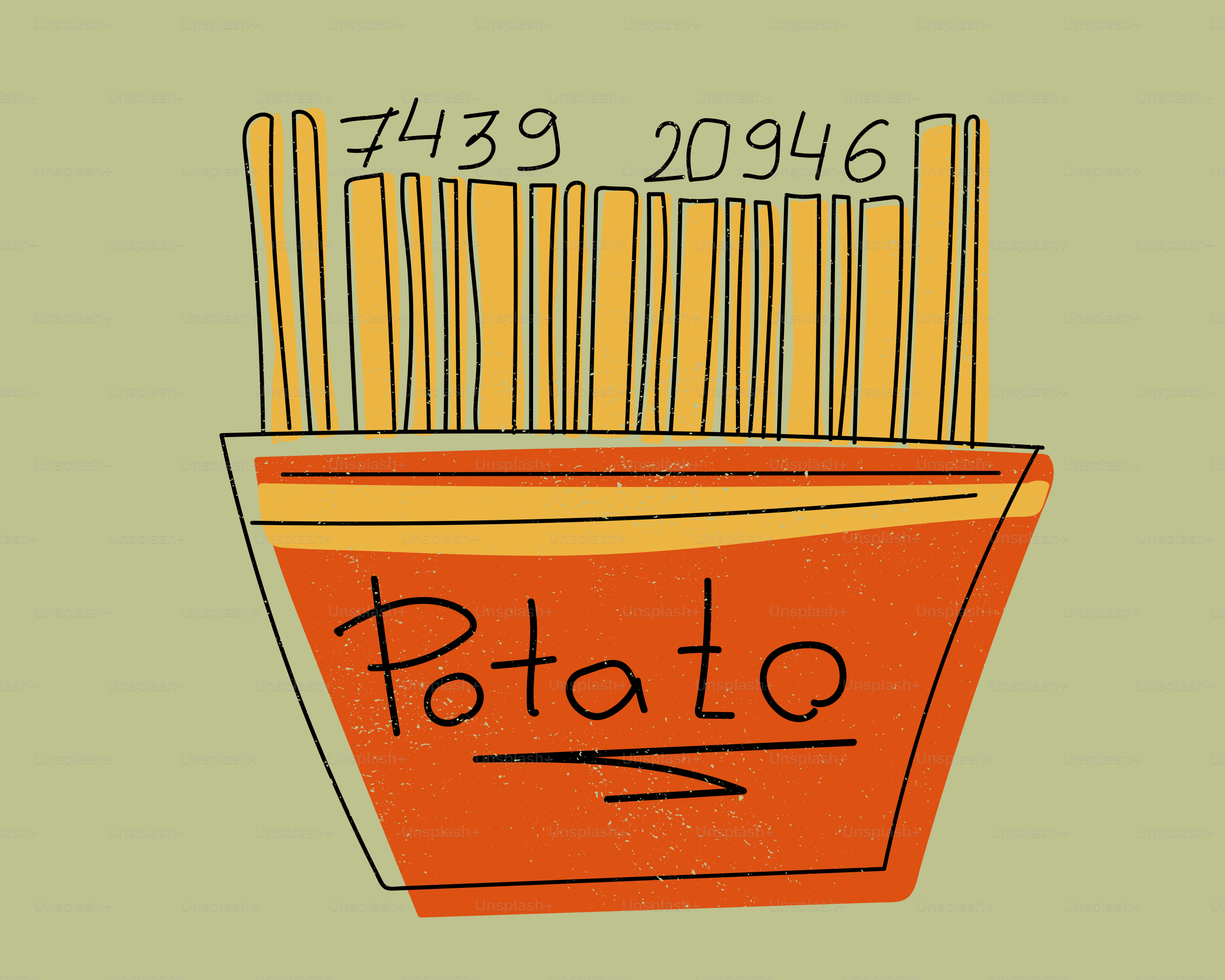 Container of fries with barcode and barcode numbers on top