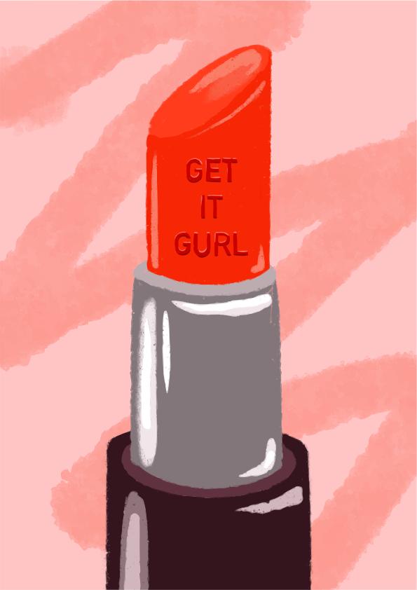 Red lipstick with text "get it gurl"