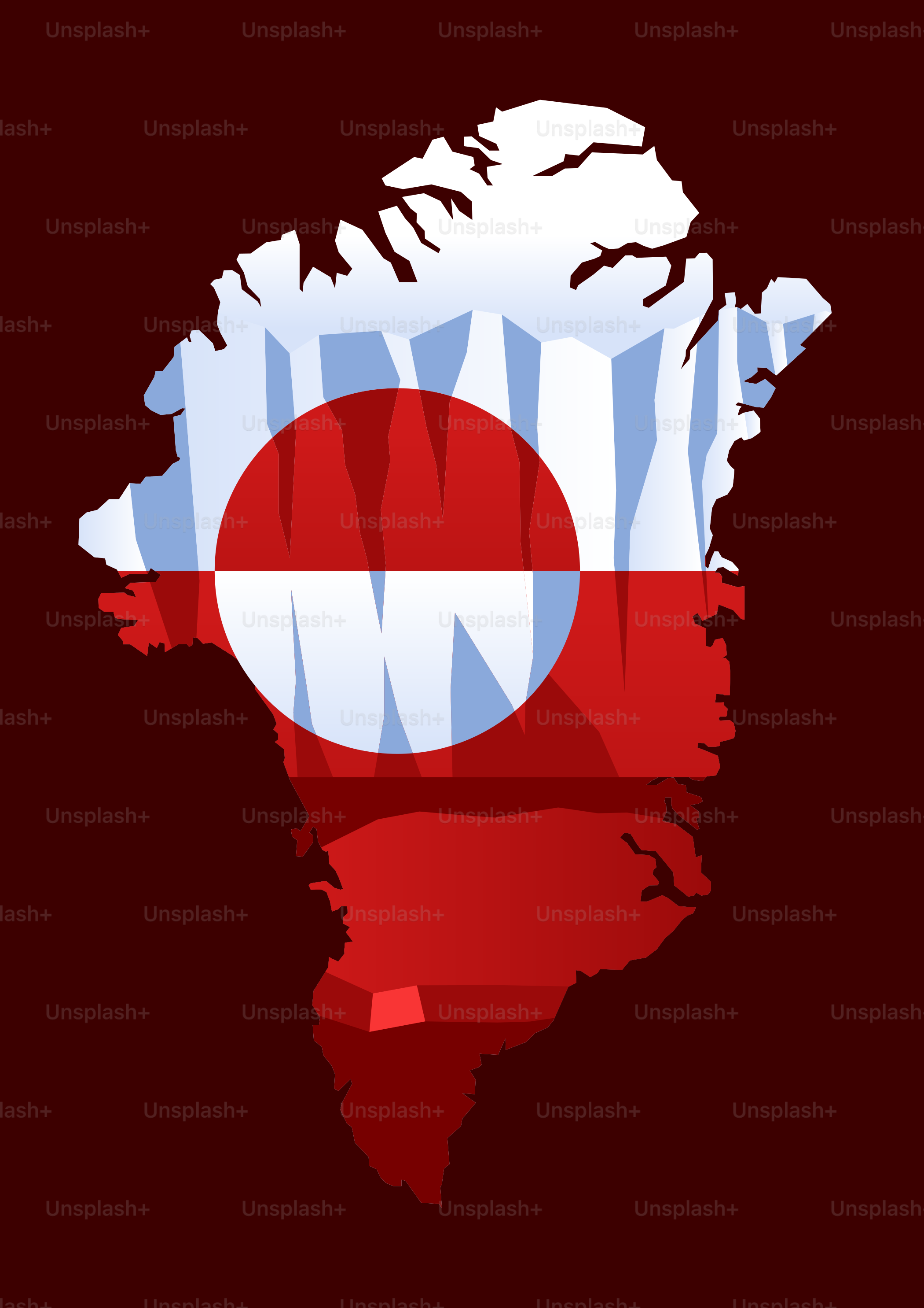 깃발과 얼음 텍스처가 있는 그린란드 지도