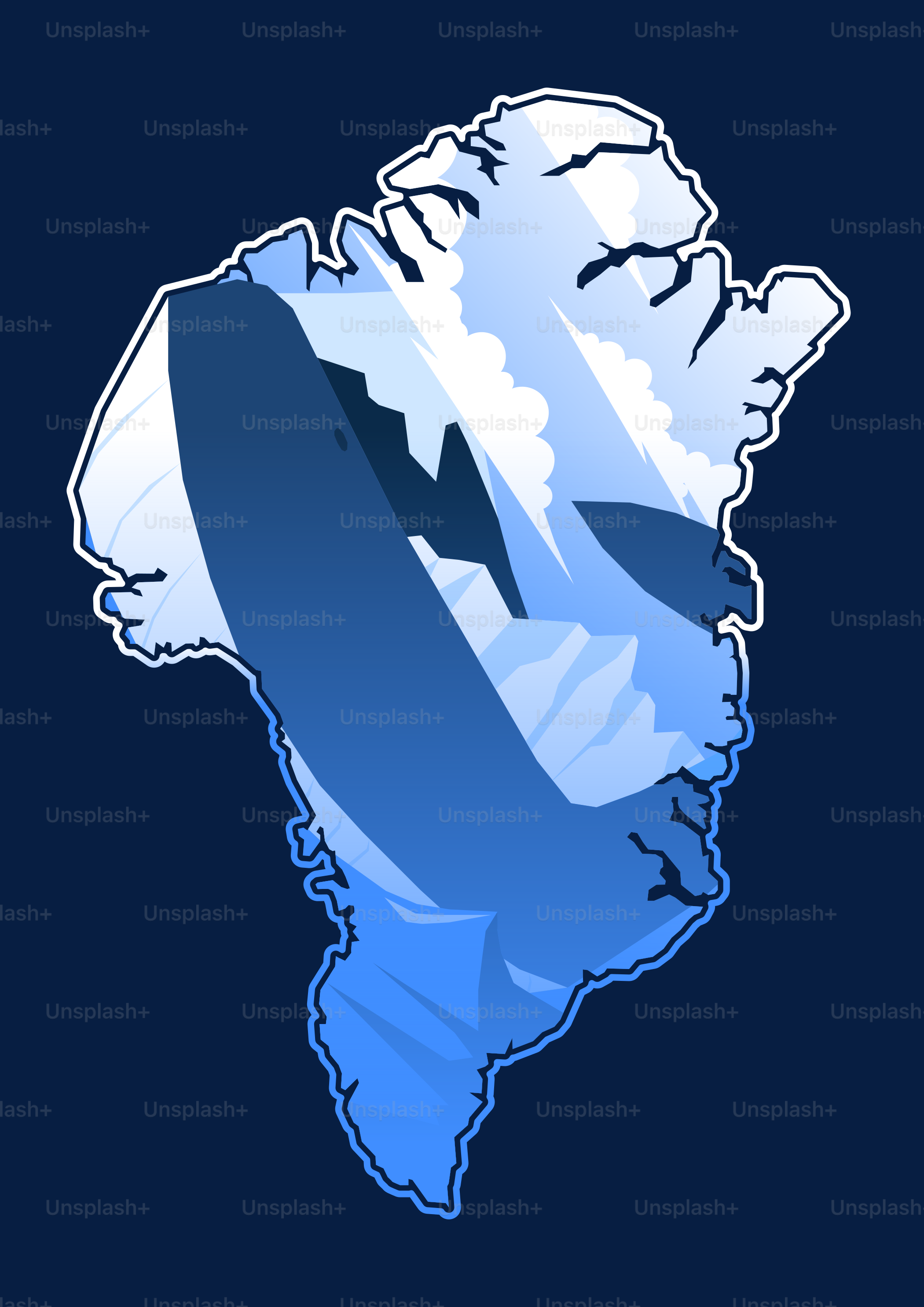 Siluet greenland dipenuhi dengan lanskap pegunungan es
