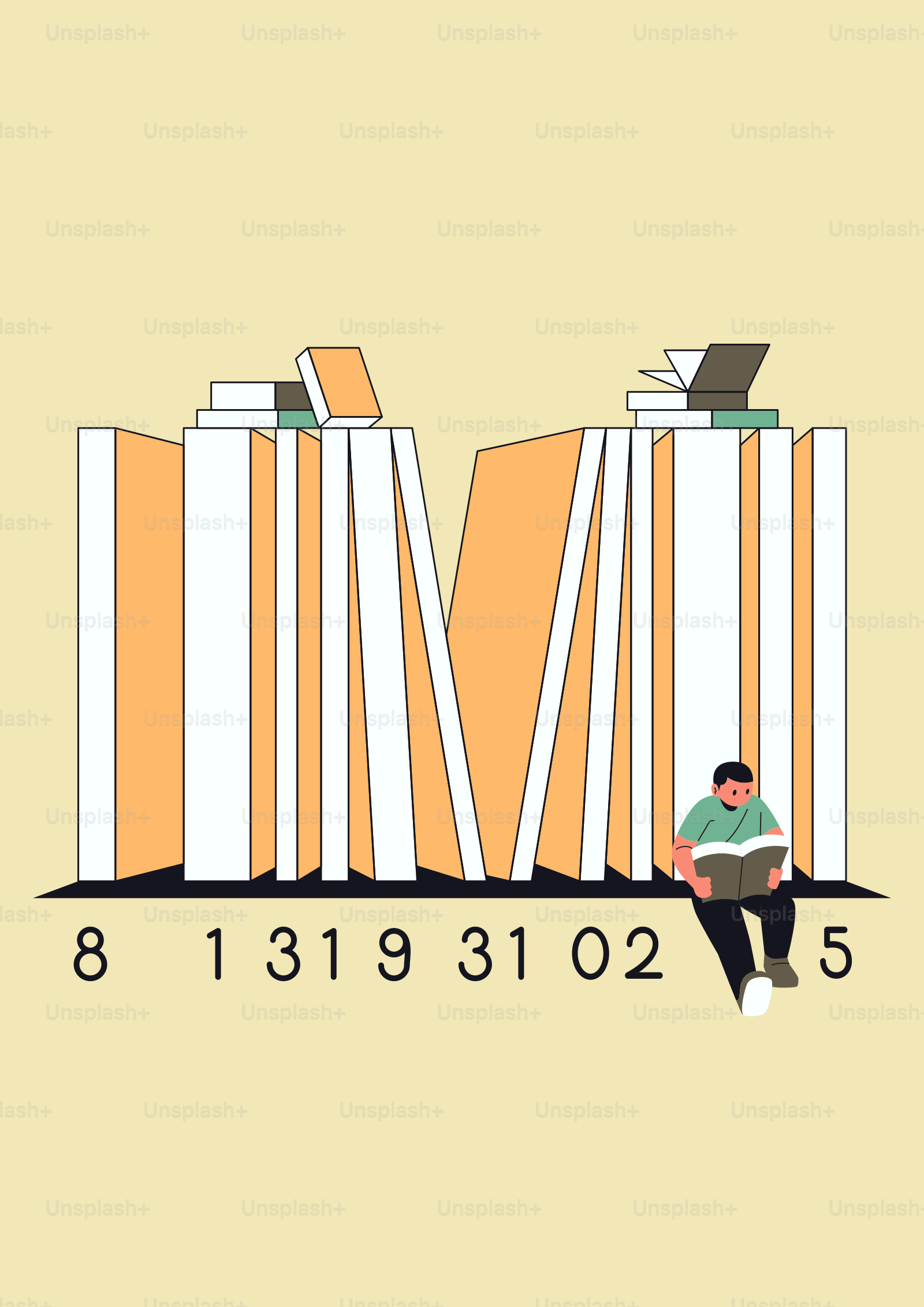 El hombre lee libro cerca de la estructura abstracta de la biblioteca
