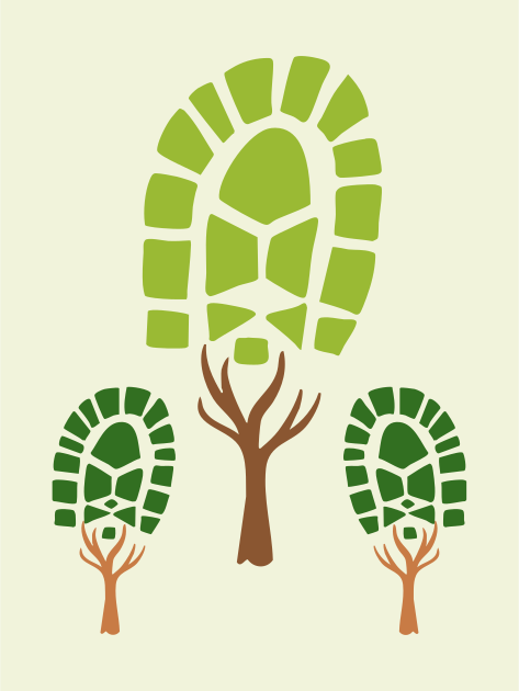 Green footprint trees on a light background