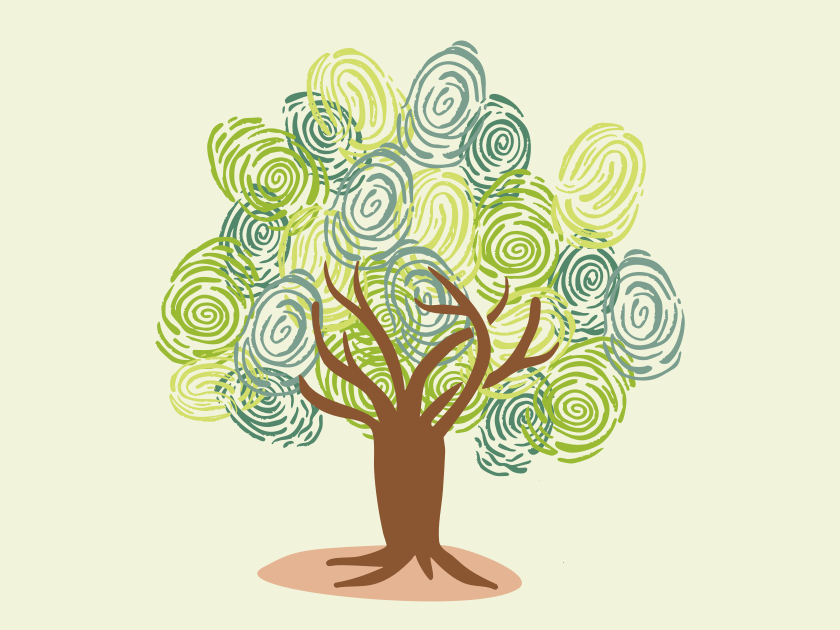 Tree with leaves made of fingerprints