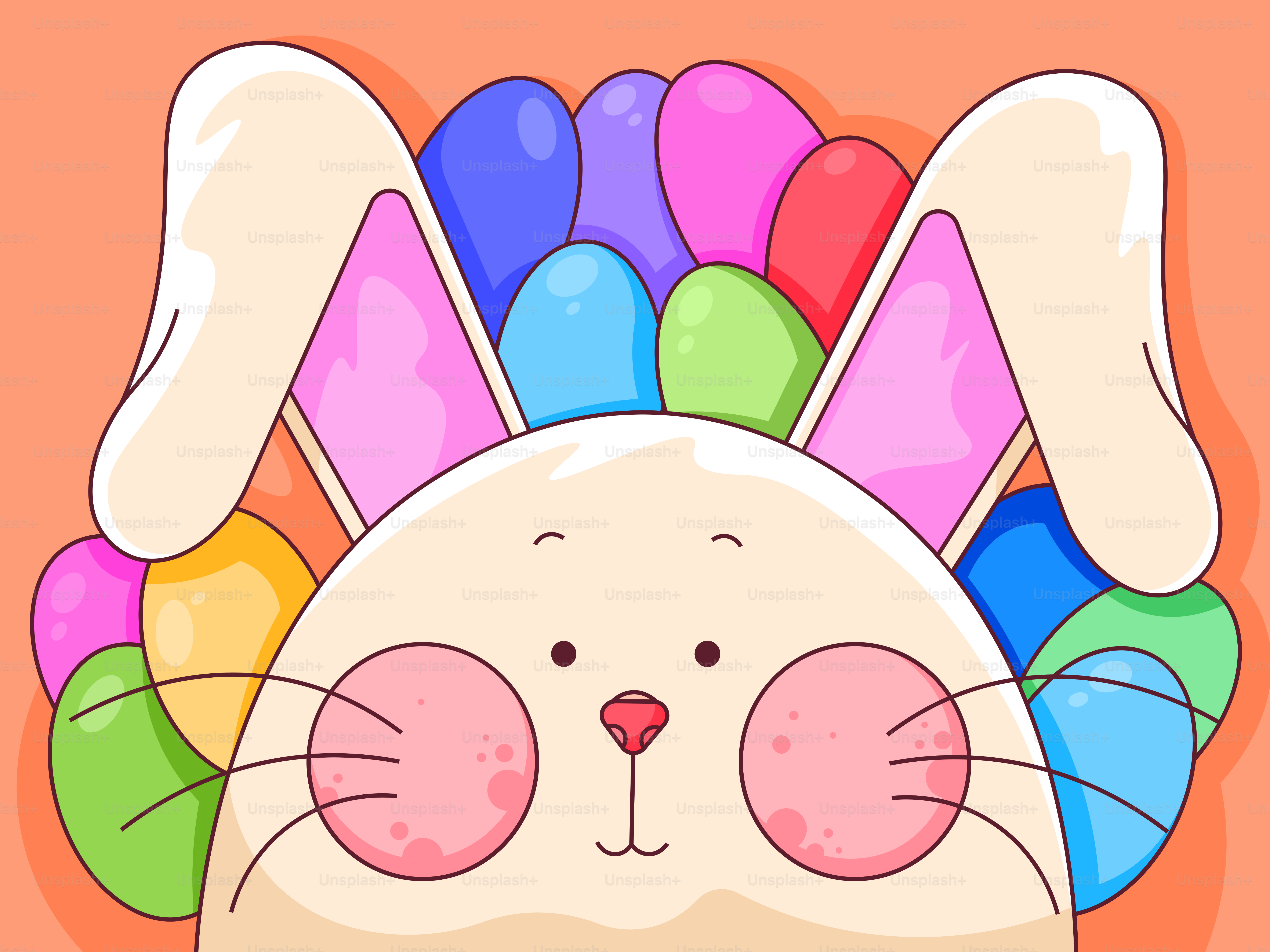 Ein süßer Hase mit bunten Ostereiern