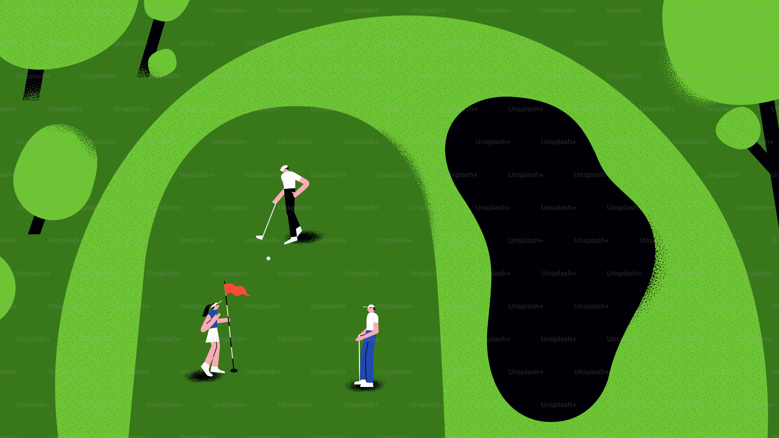 People playing golf on a green course