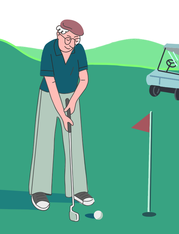 Älterer Mann, der an einem sonnigen Tag Golf spielt