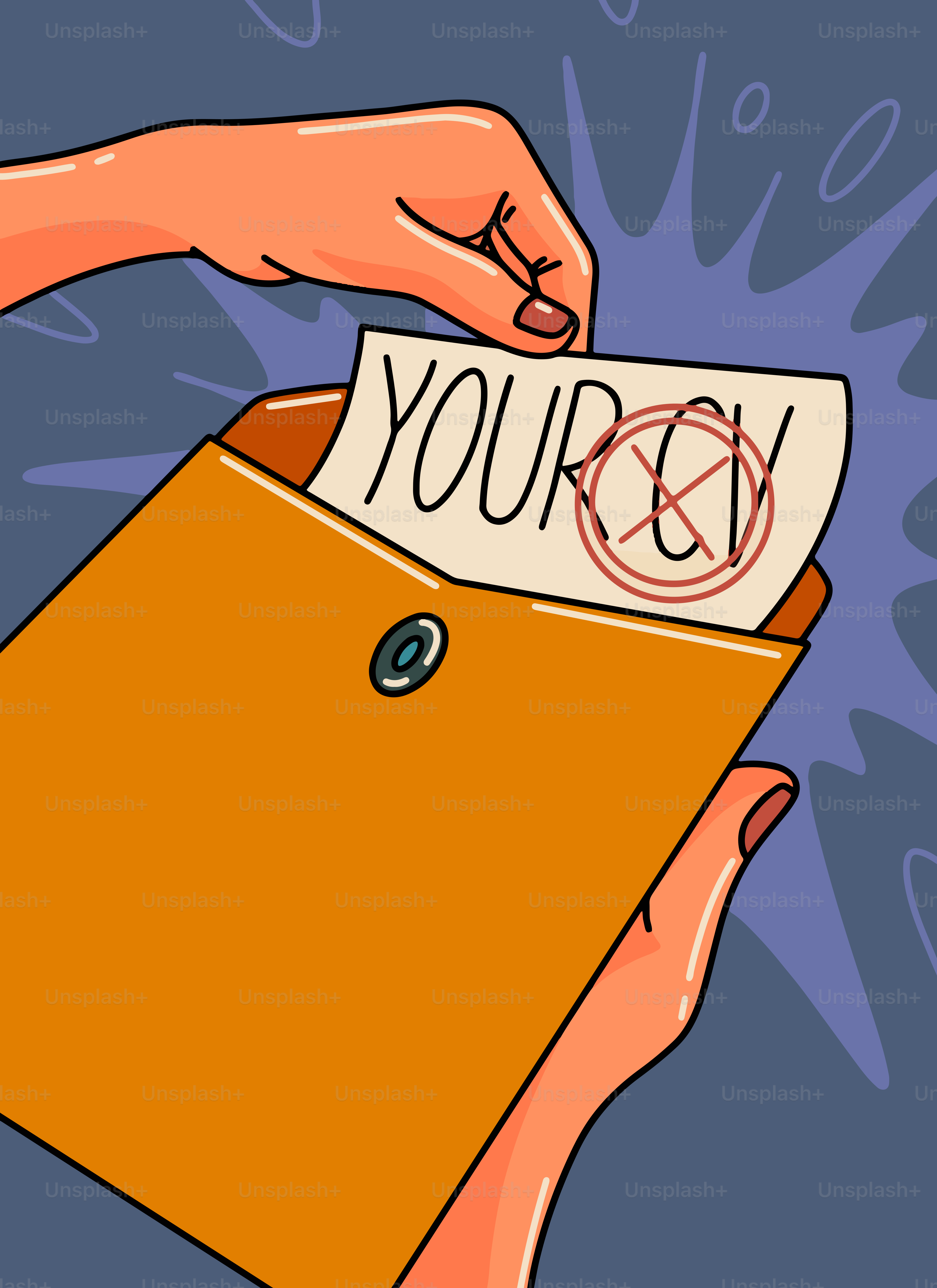 Manos sosteniendo un CV rechazado dentro de un sobre.