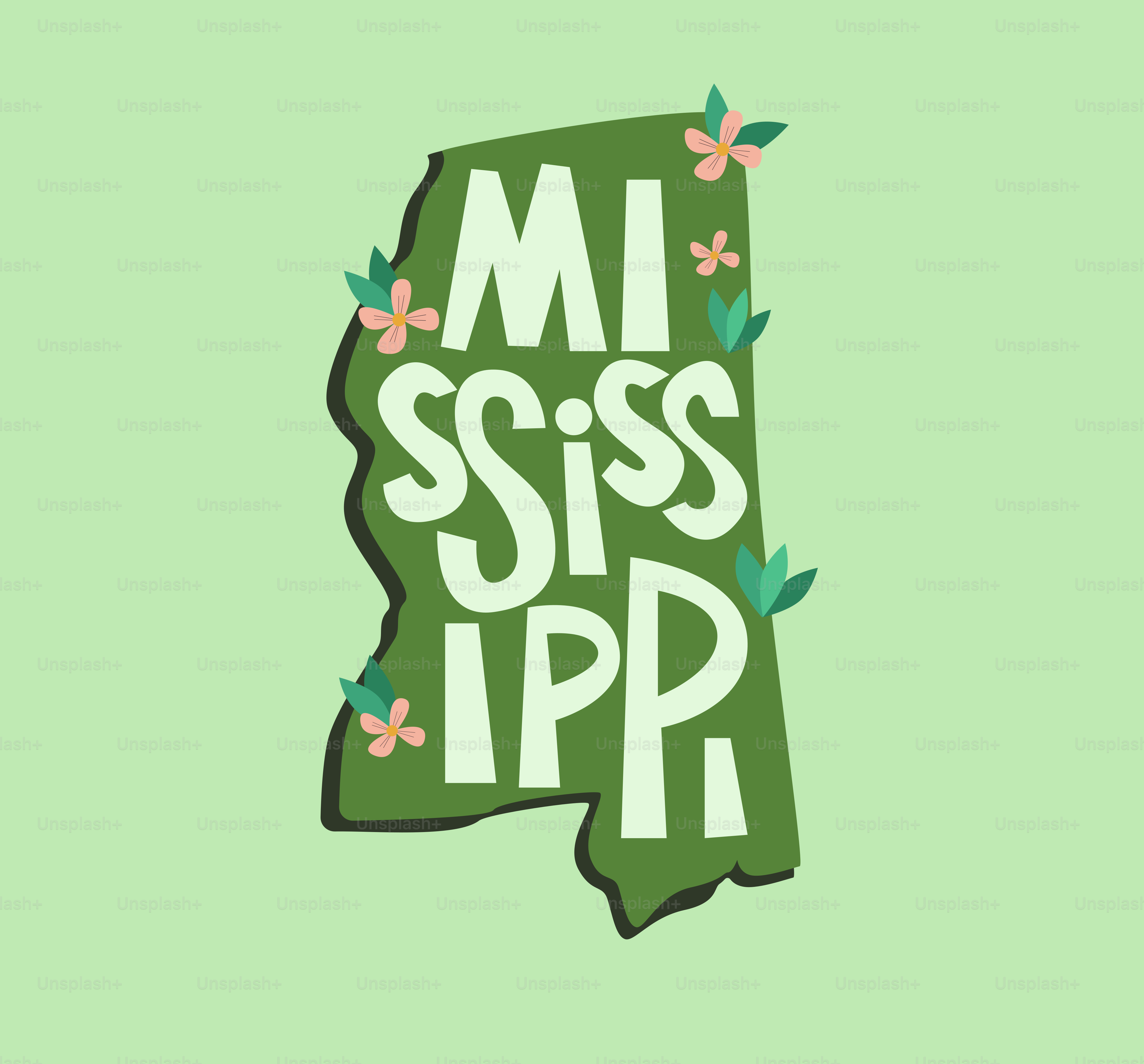 Mississippi state outline with floral accents