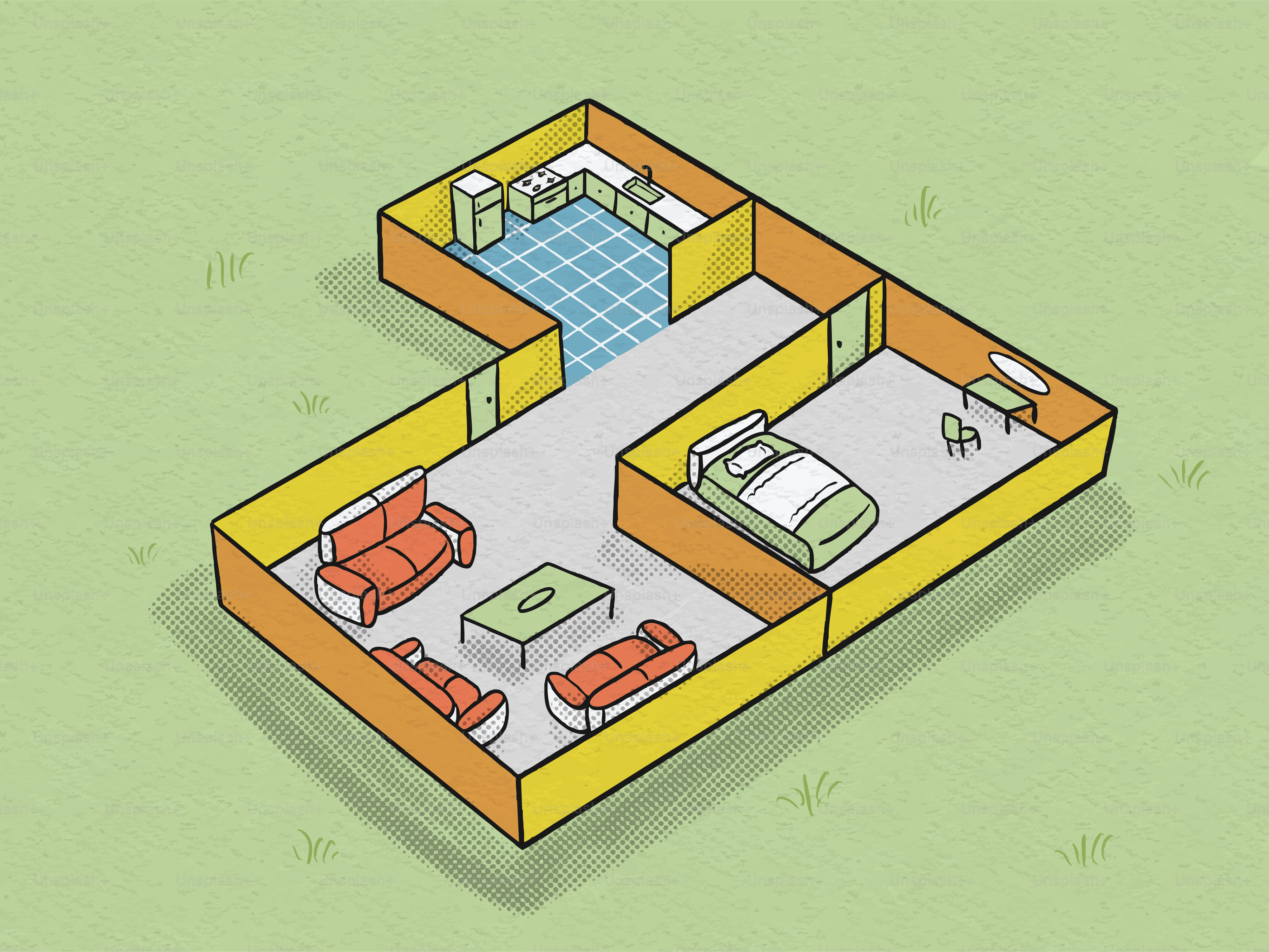 Floor plan of a small apartment with living area.
