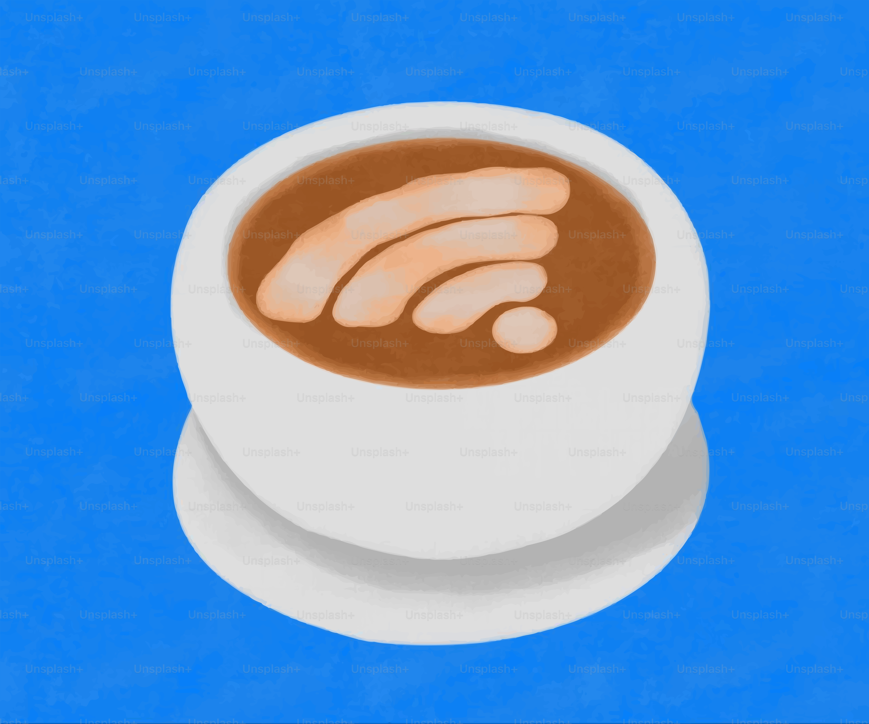 Xícara de café com símbolo wifi em fundo azul