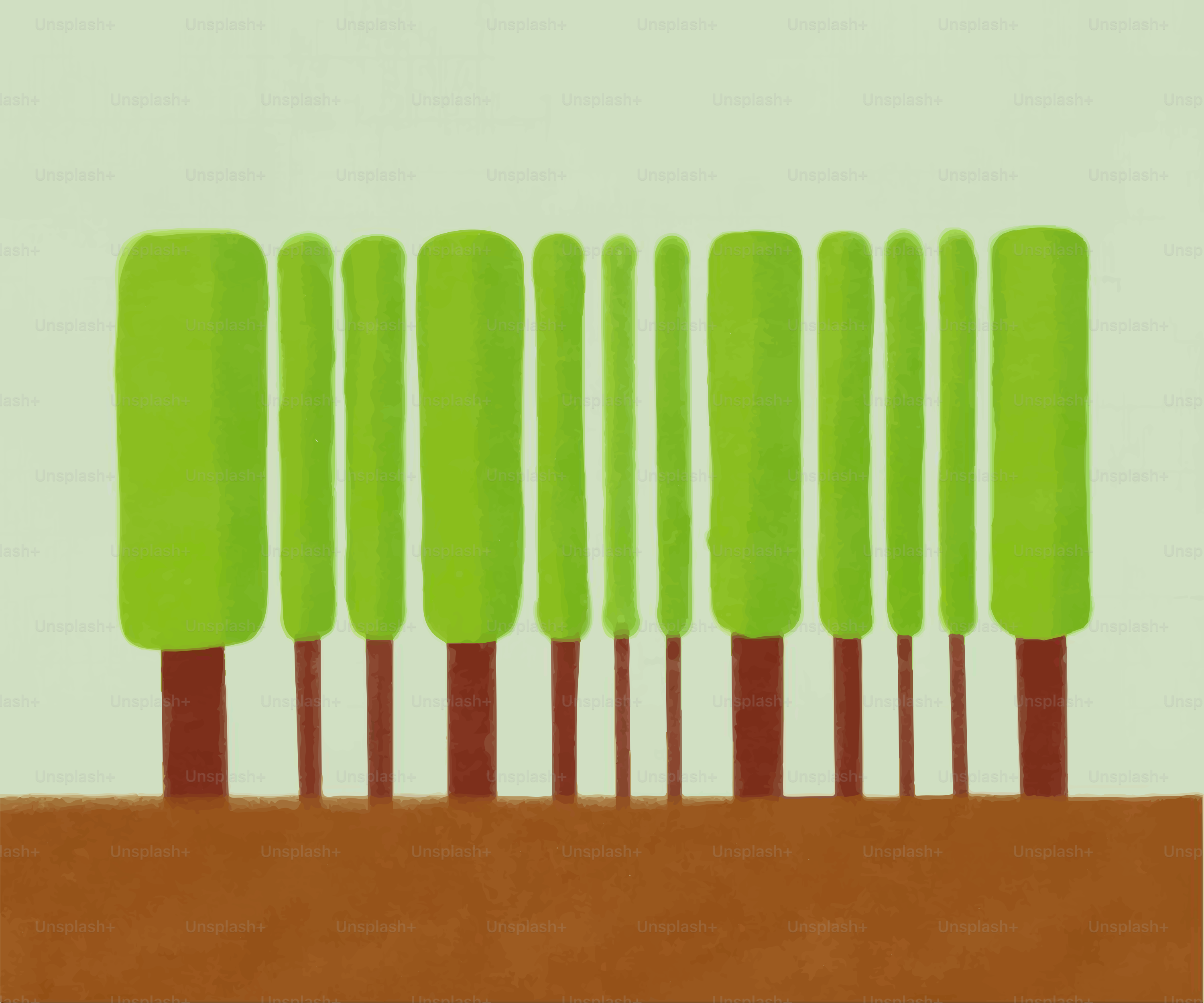 Green trees arranged like a barcode on brown ground