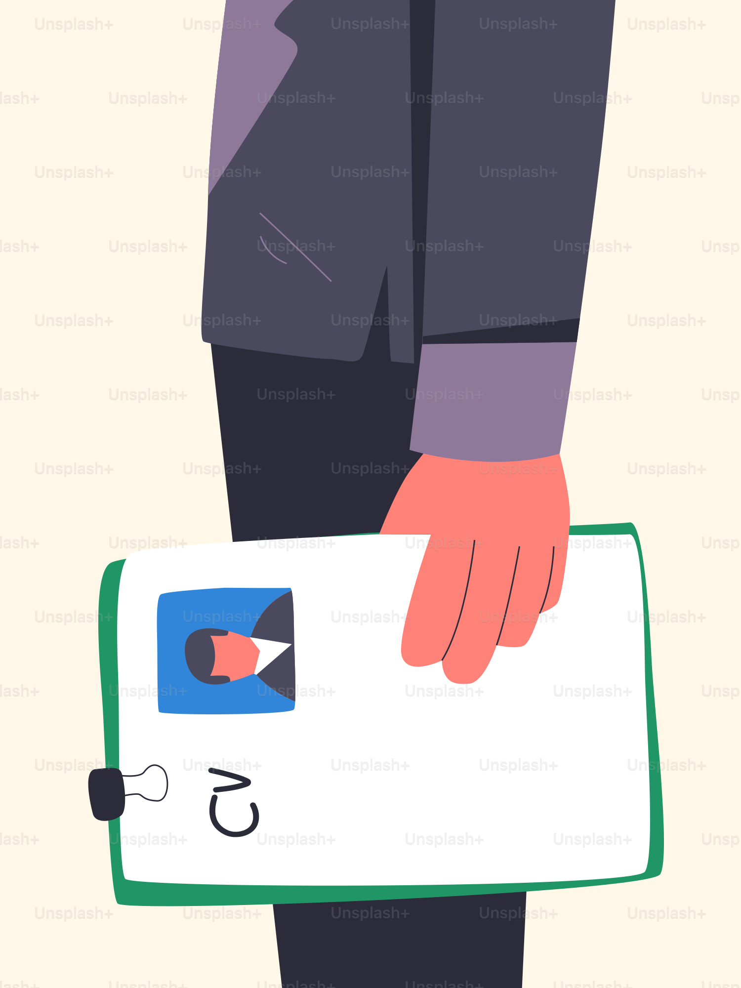 Person, die ein Klemmbrett mit Lebenslauf und Foto hält.