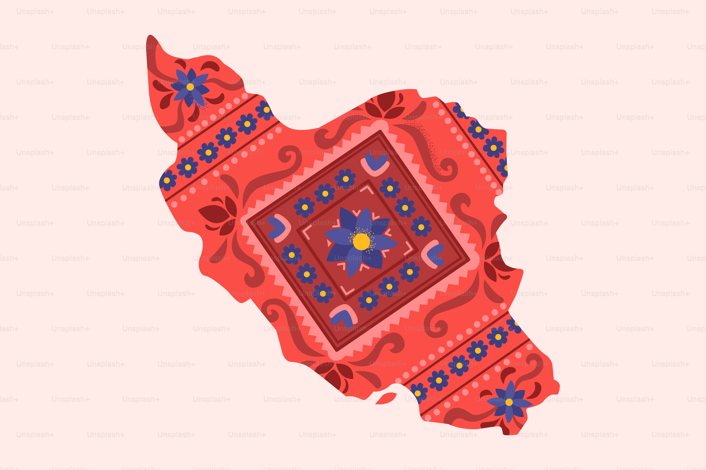 Mapa de Irán con patrones persas tradicionales