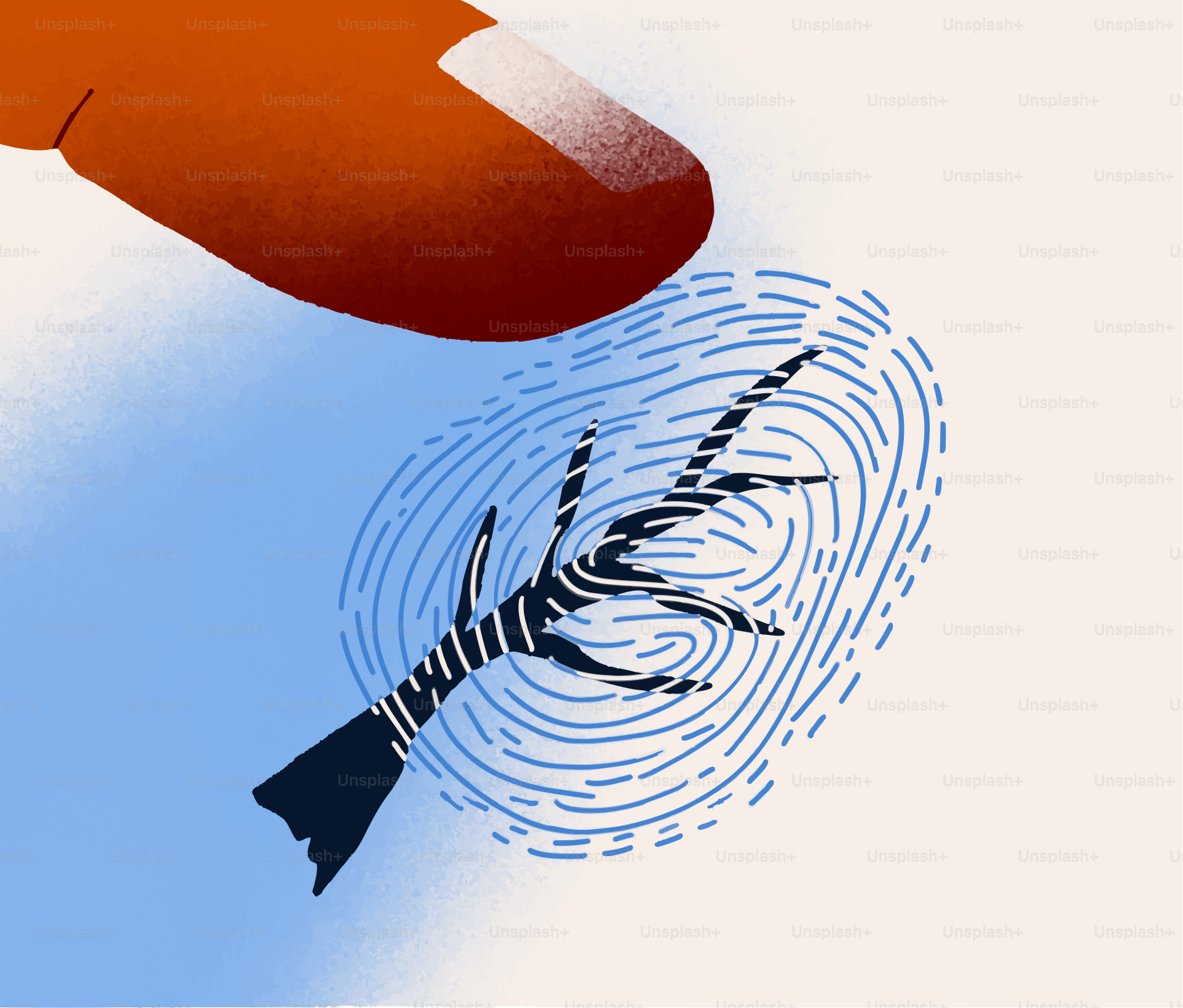 Huella dactilar con una pequeña ramita dentro