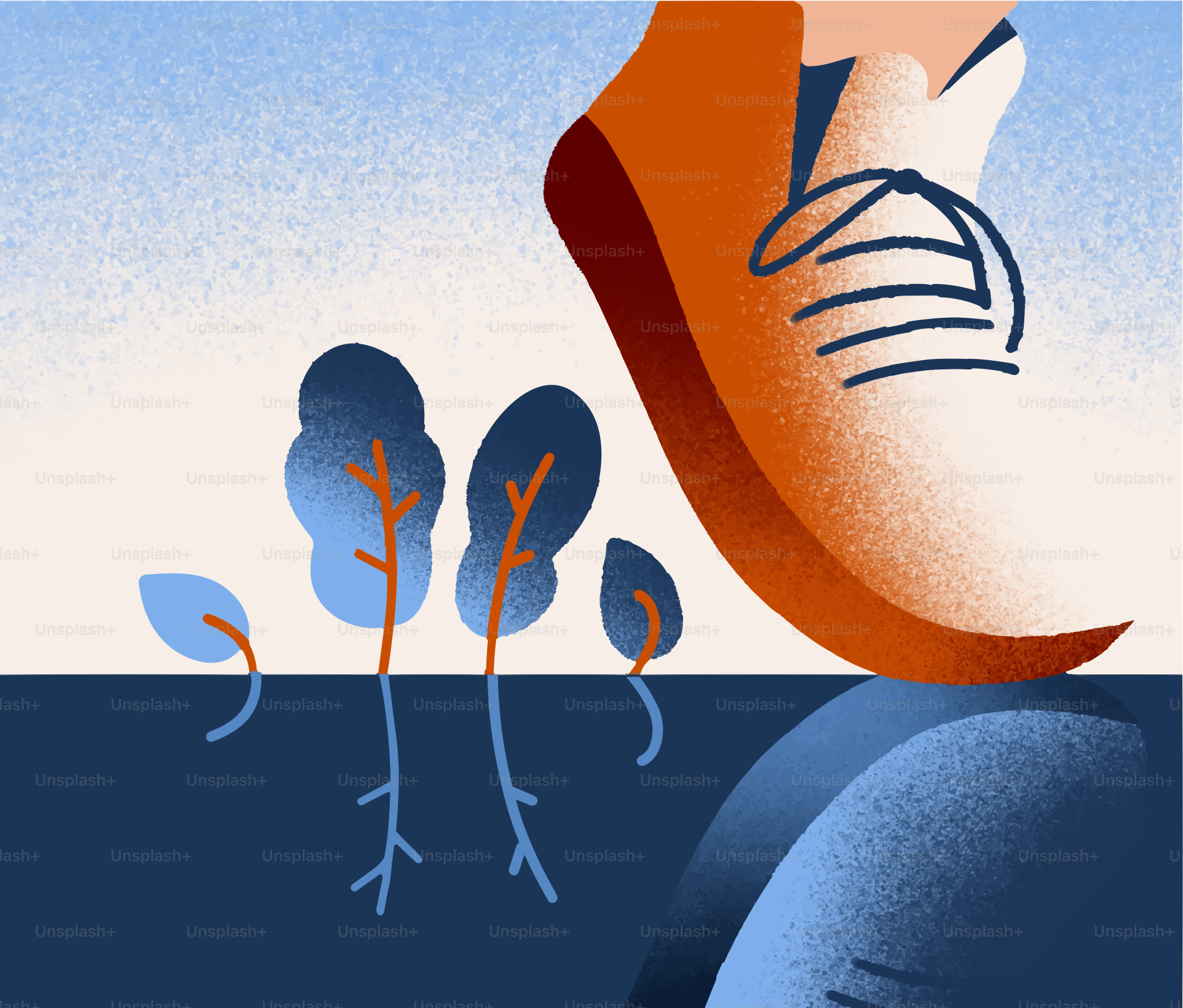 Una zapatilla pisando pequeñas plantas.