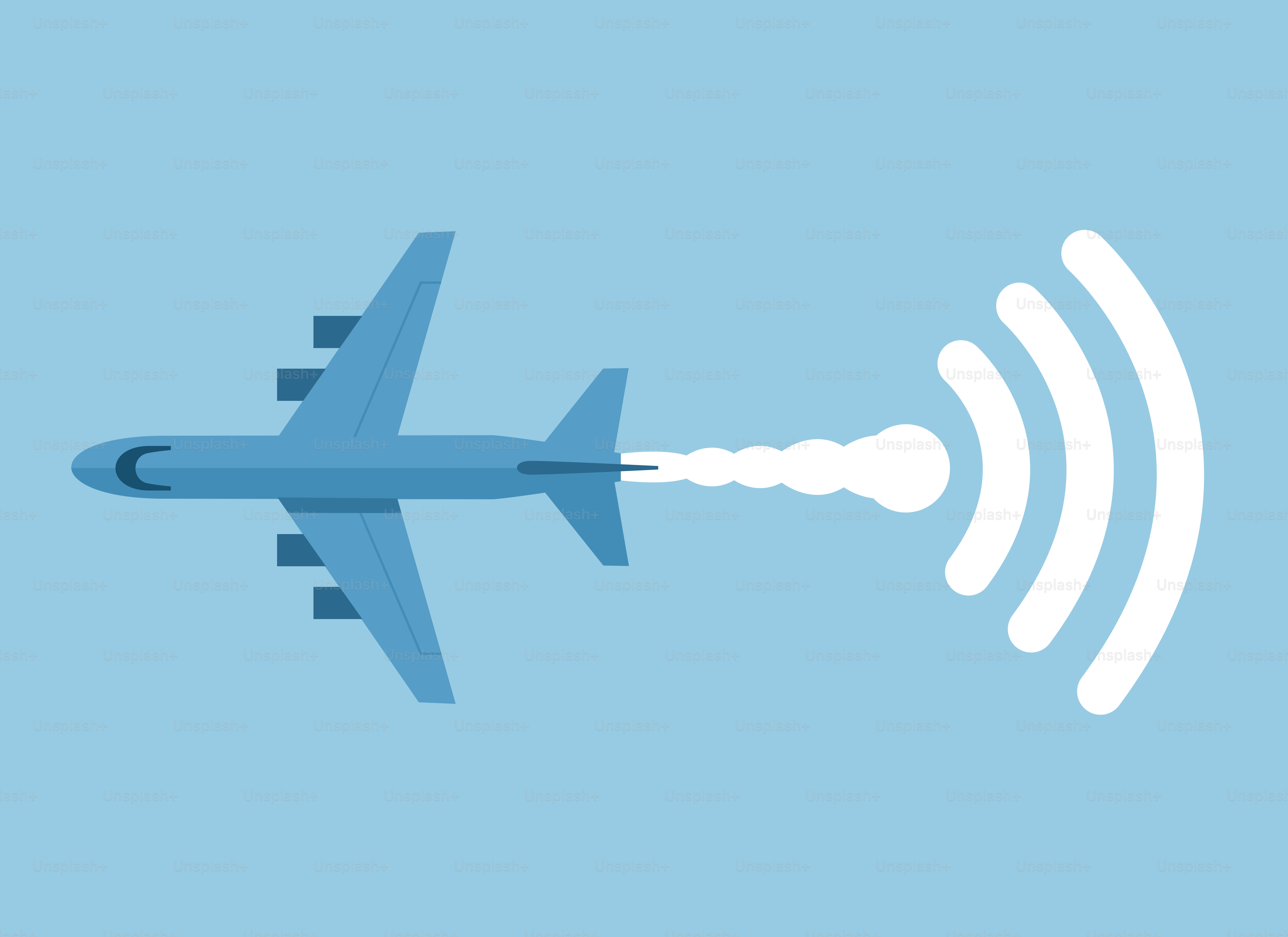 Airplane emitting white signal waves
