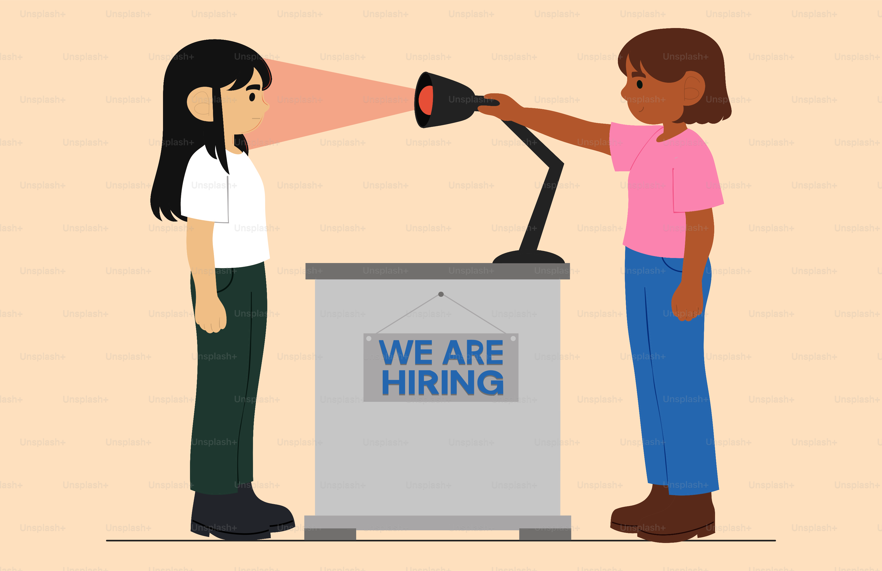 Person checking temperature at hiring station.