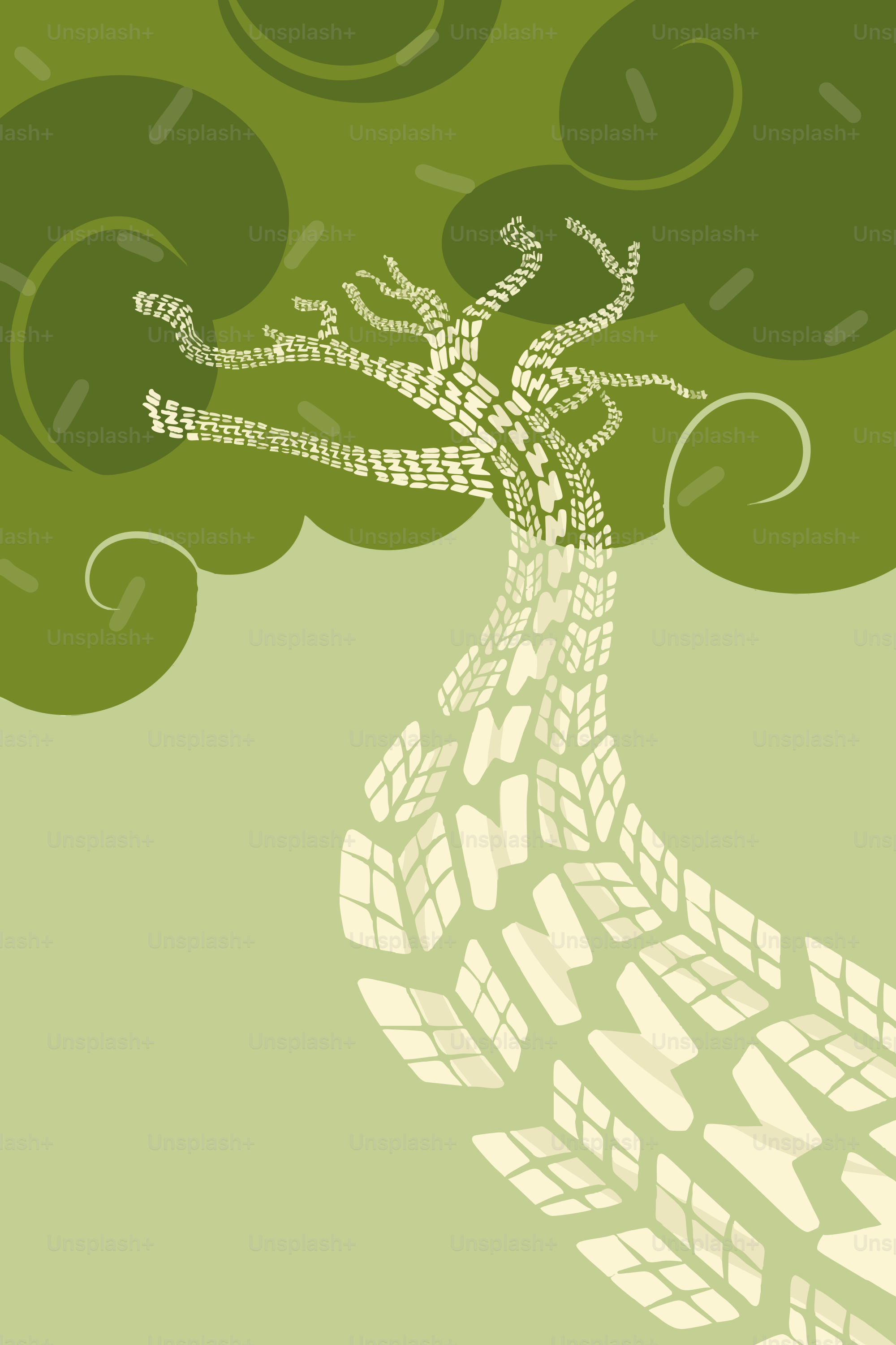 Stylized tree with abstract green background