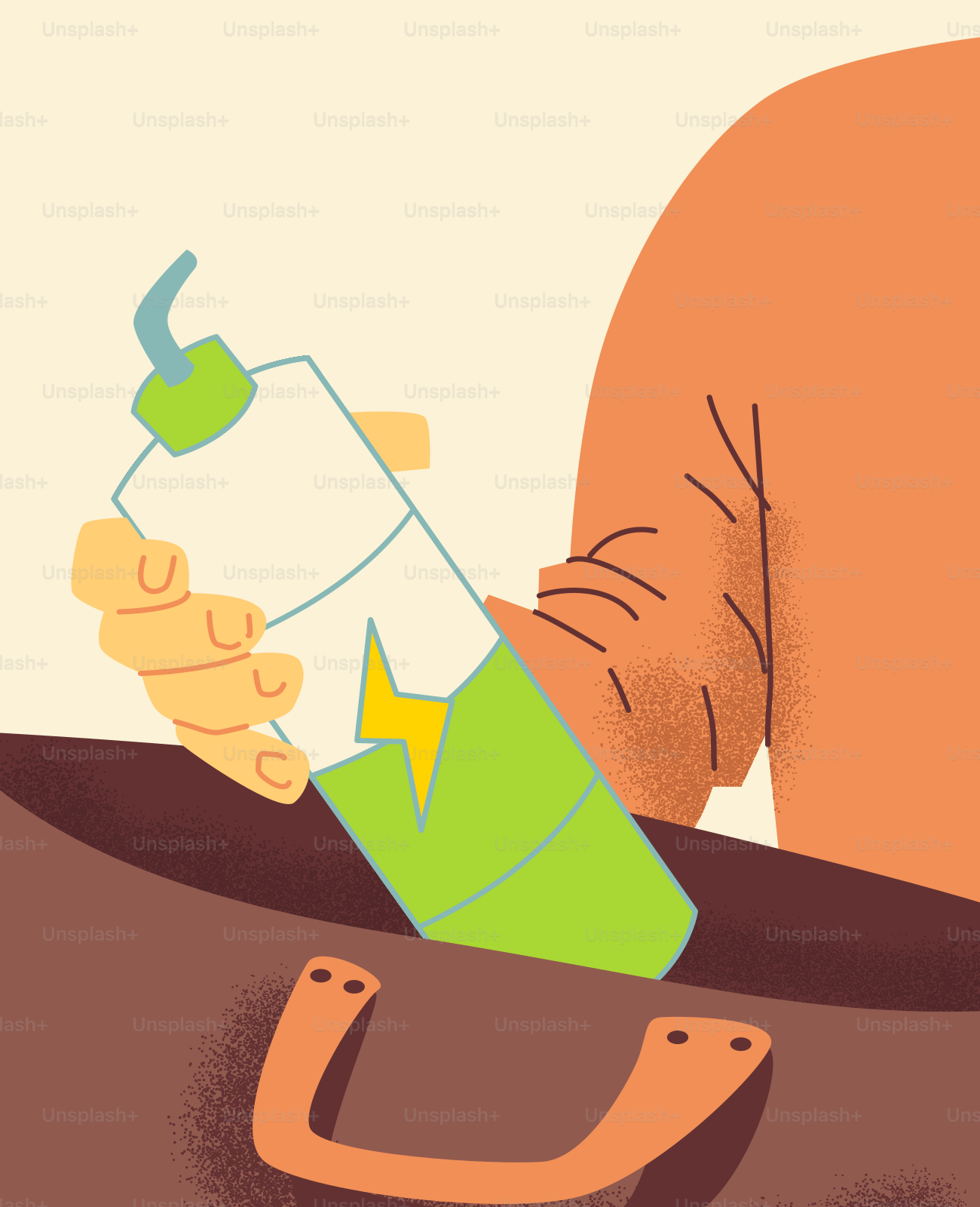 Hand hält eine grün-weiße Flasche aus einer Tasche.