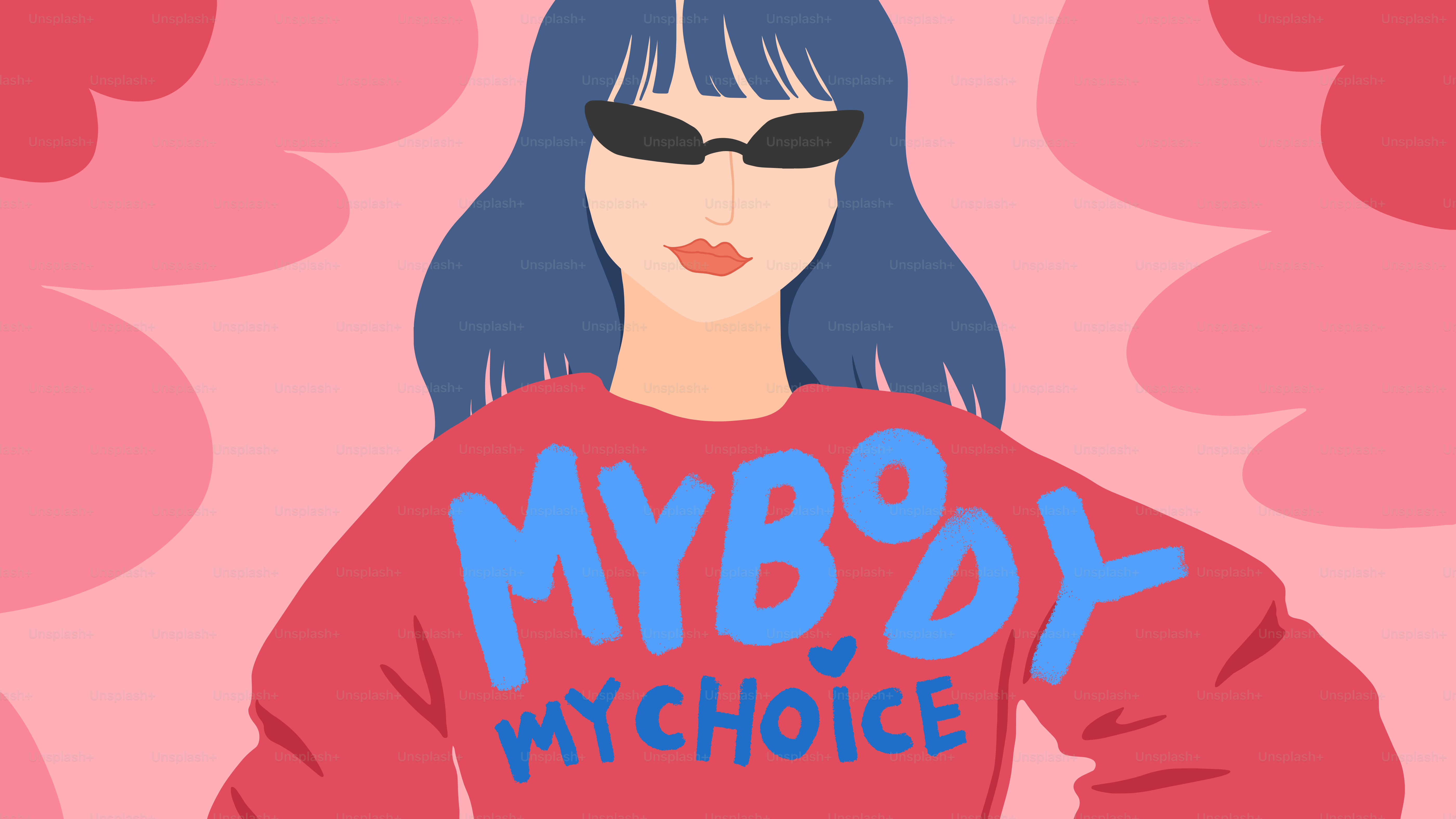 Frau trägt einen Pullover mit dem Slogan "My Body My Choice".