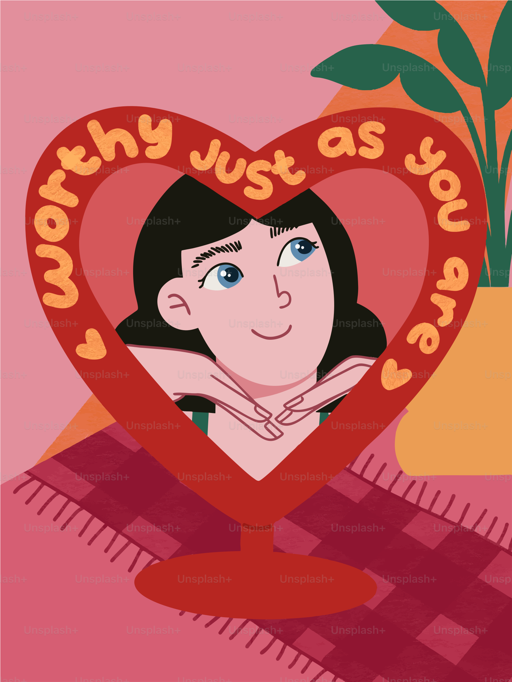 Donna guarda allo specchio del cuore con un messaggio ispiratore