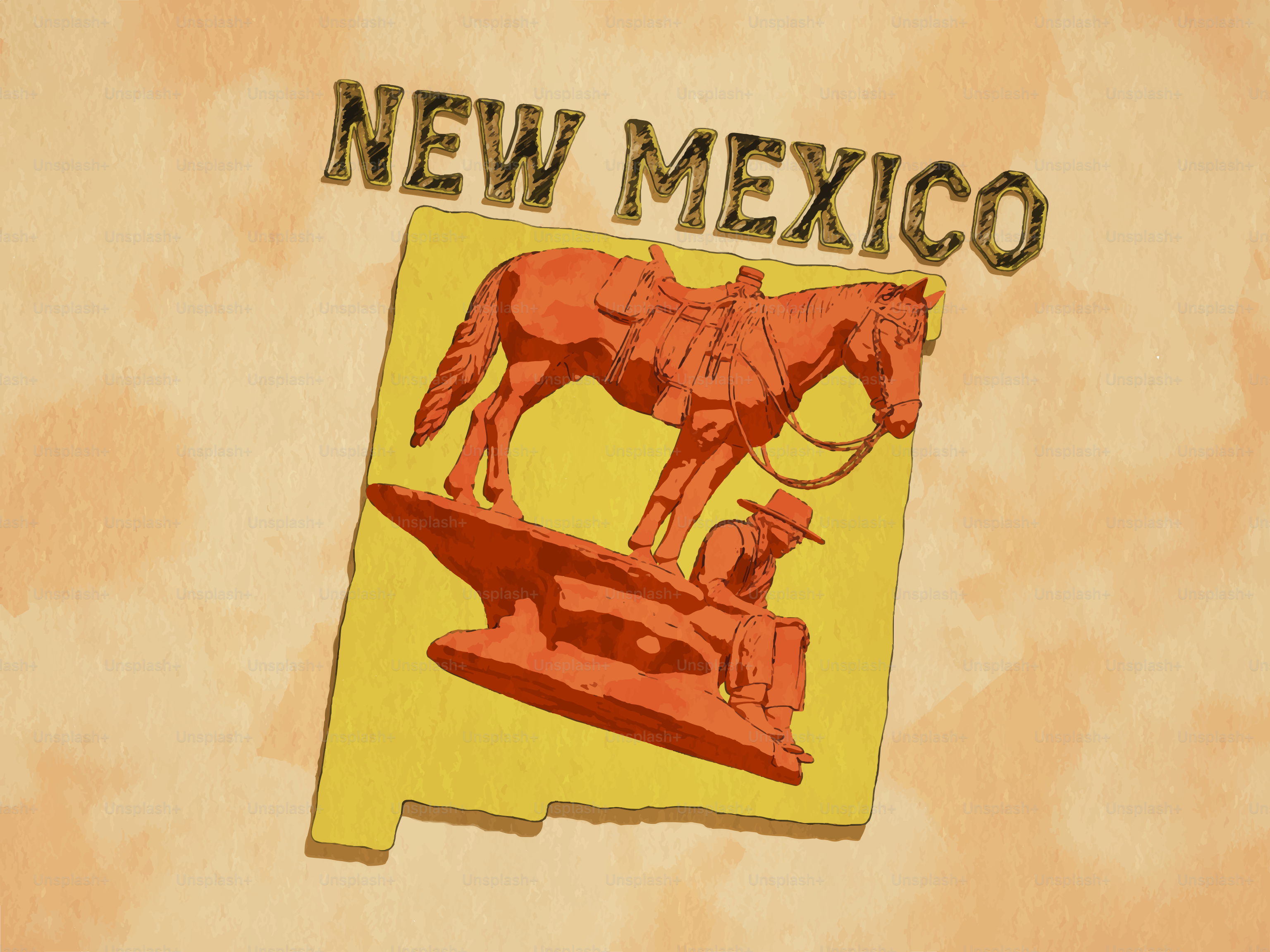 New mexico state outline with cowboy and horse