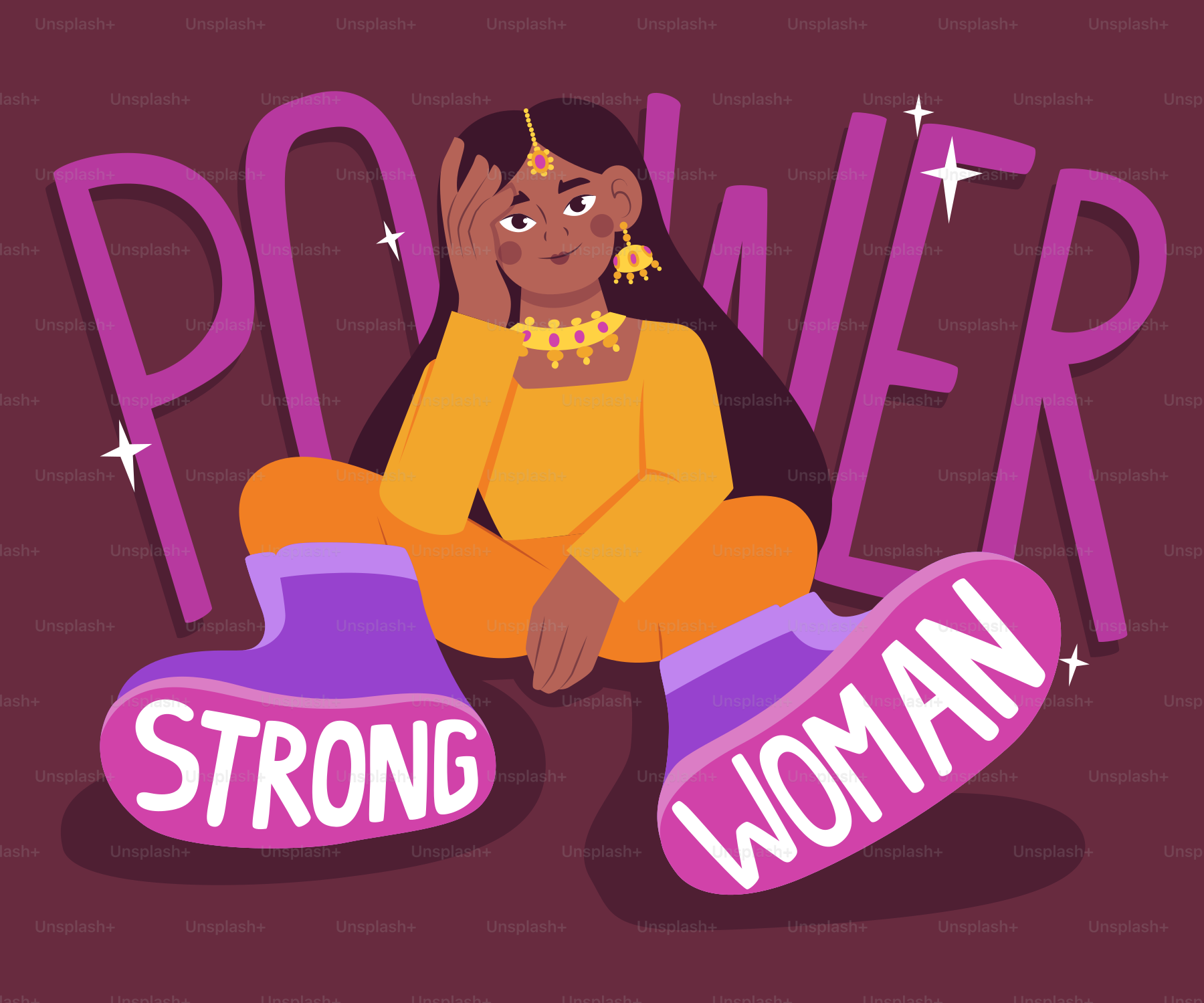 Eine Frau mit "starke Frau" auf ihren Stiefeln.