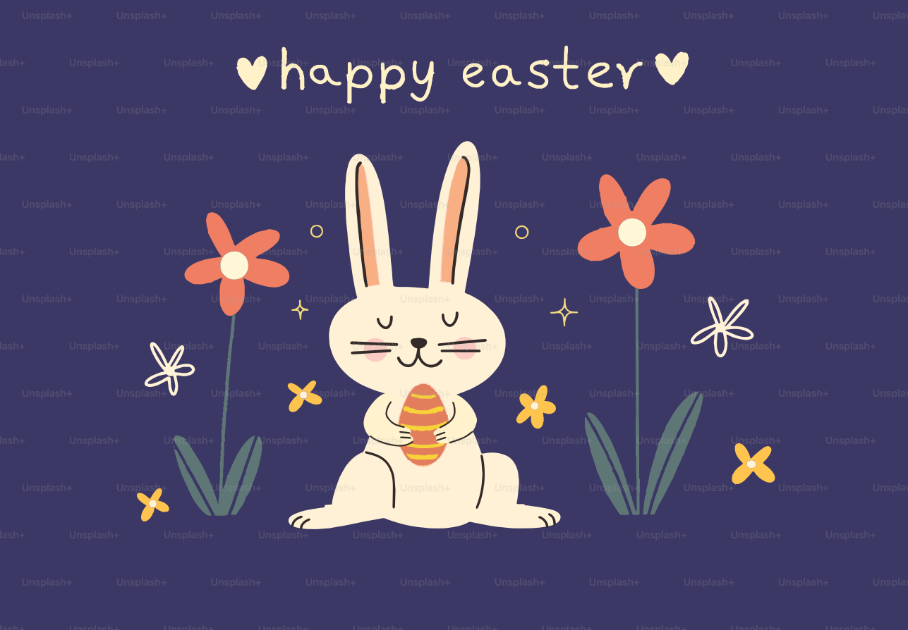 A cute bunny holds an easter egg with flowers. vector – Flower Image on ...