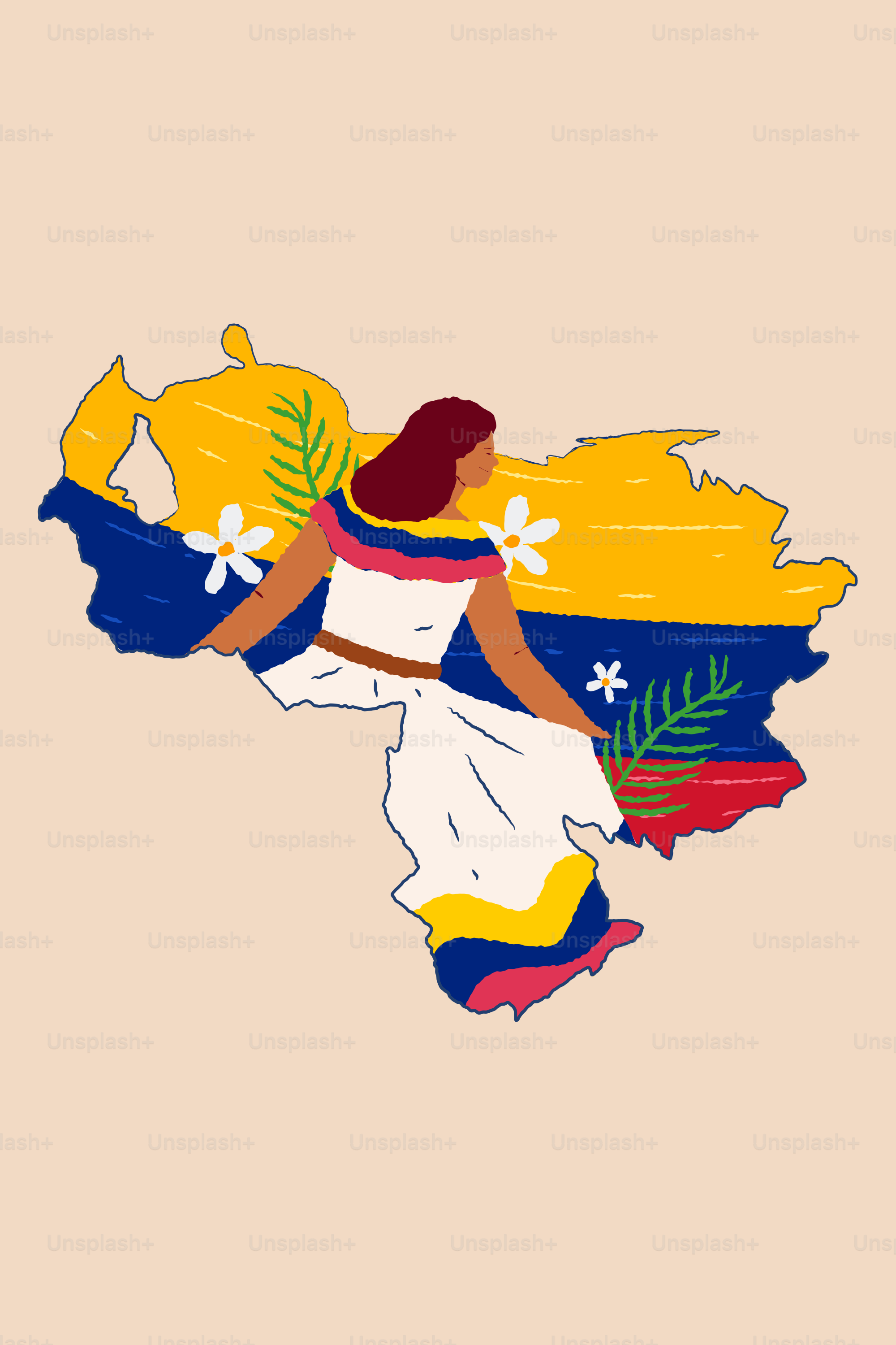Woman in traditional dress on venezuela map