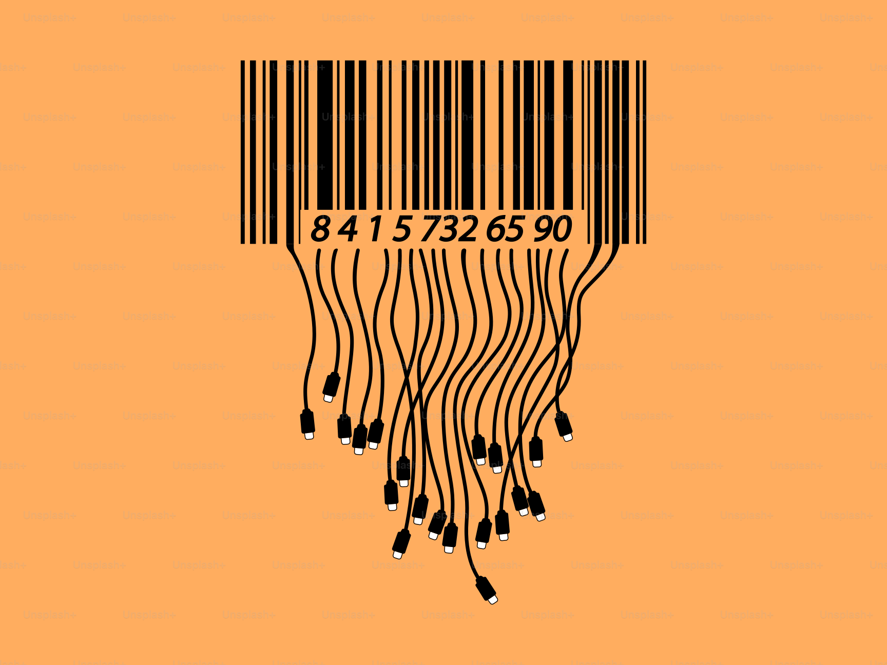 Codice a barre con fili e spine su sfondo arancione