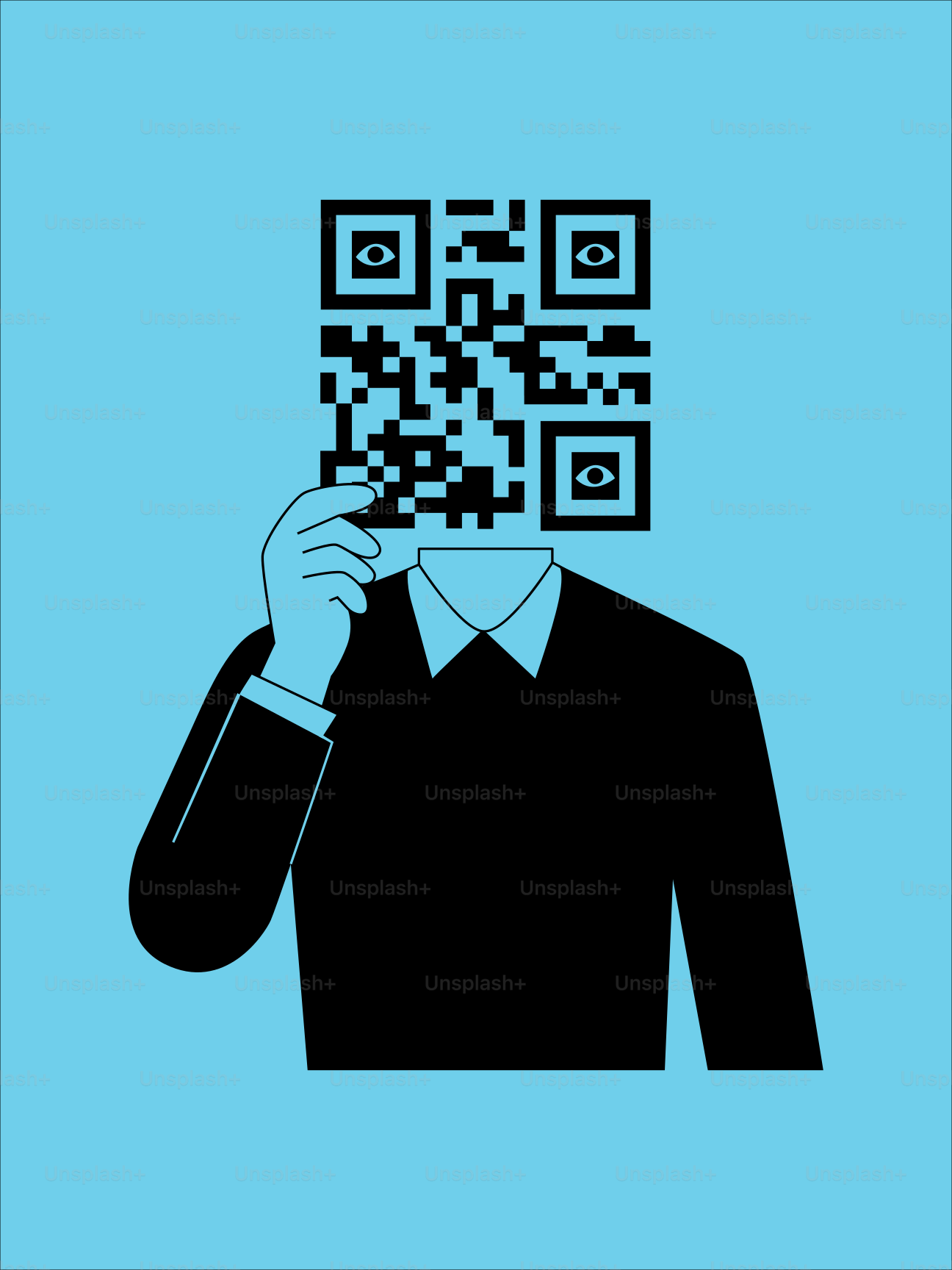 Mann mit QR-Code als Gesicht