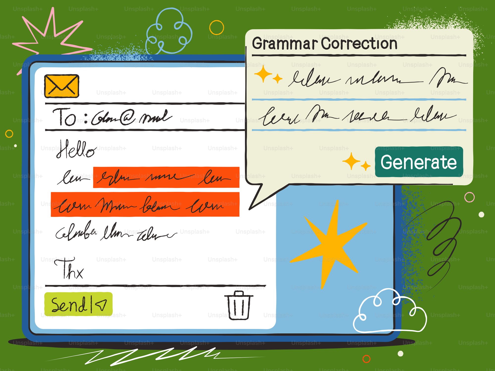 Email interface with grammar correction tool
