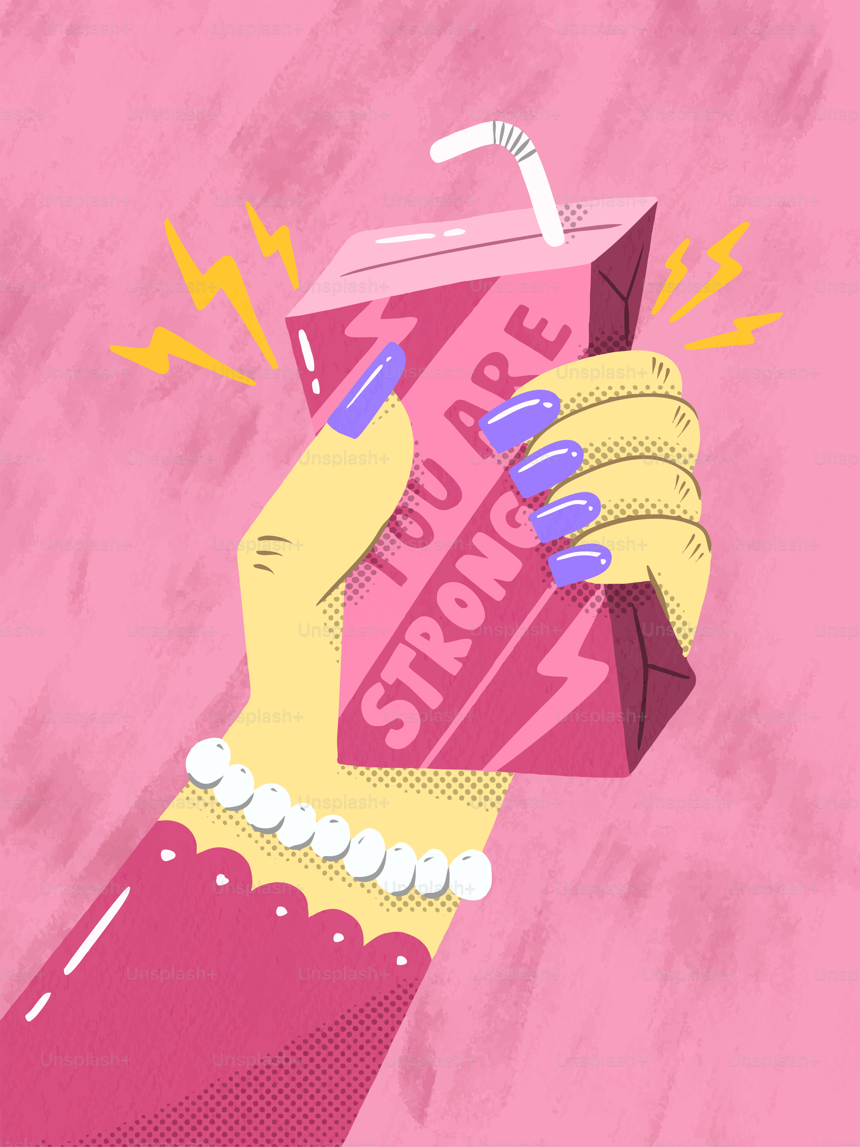 Hand holding juice box with "you are strong" text.