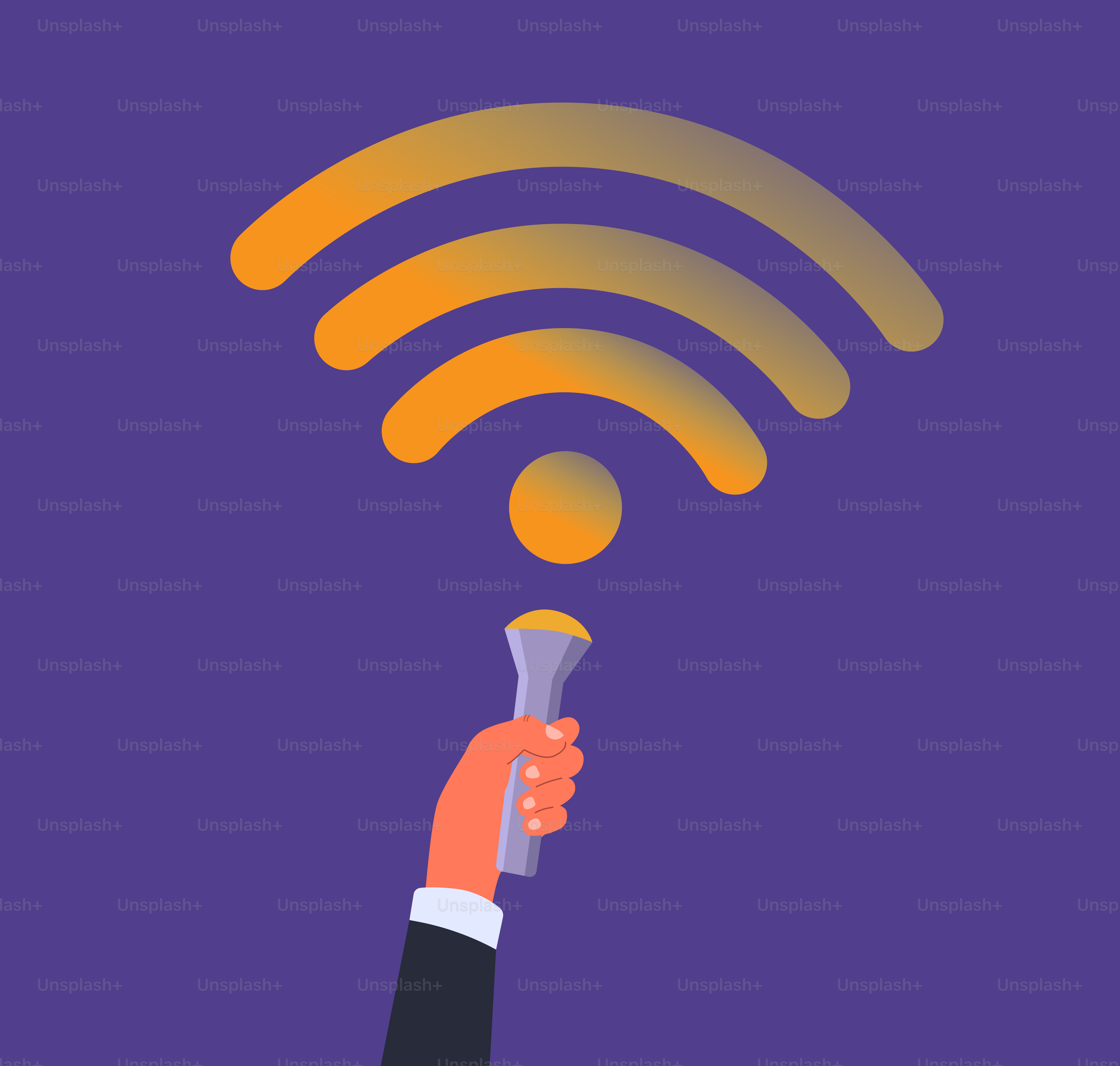 Microfone com mão e sinal wi-fi