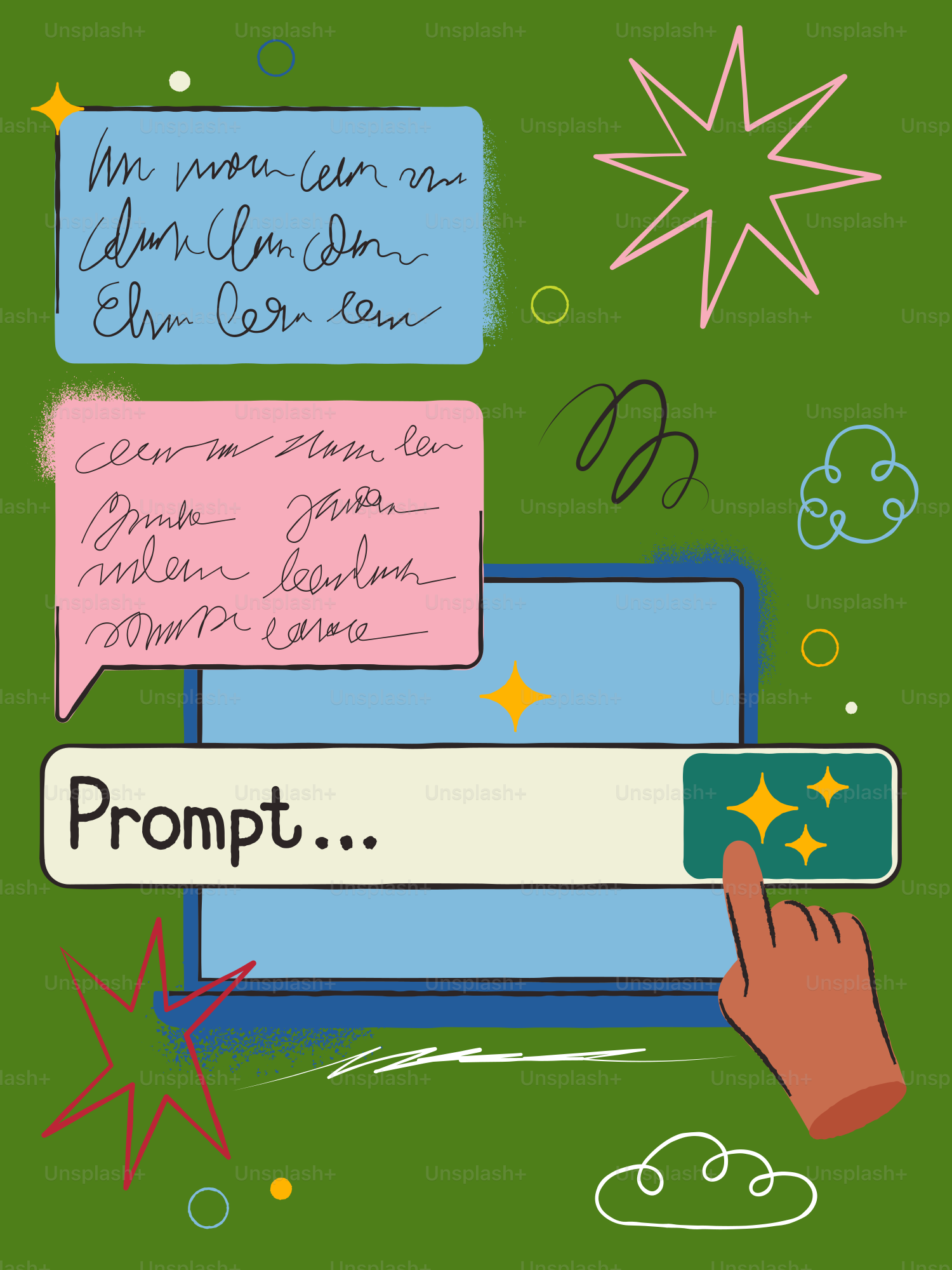 Mano che indica una finestra di prompt su uno schermo.