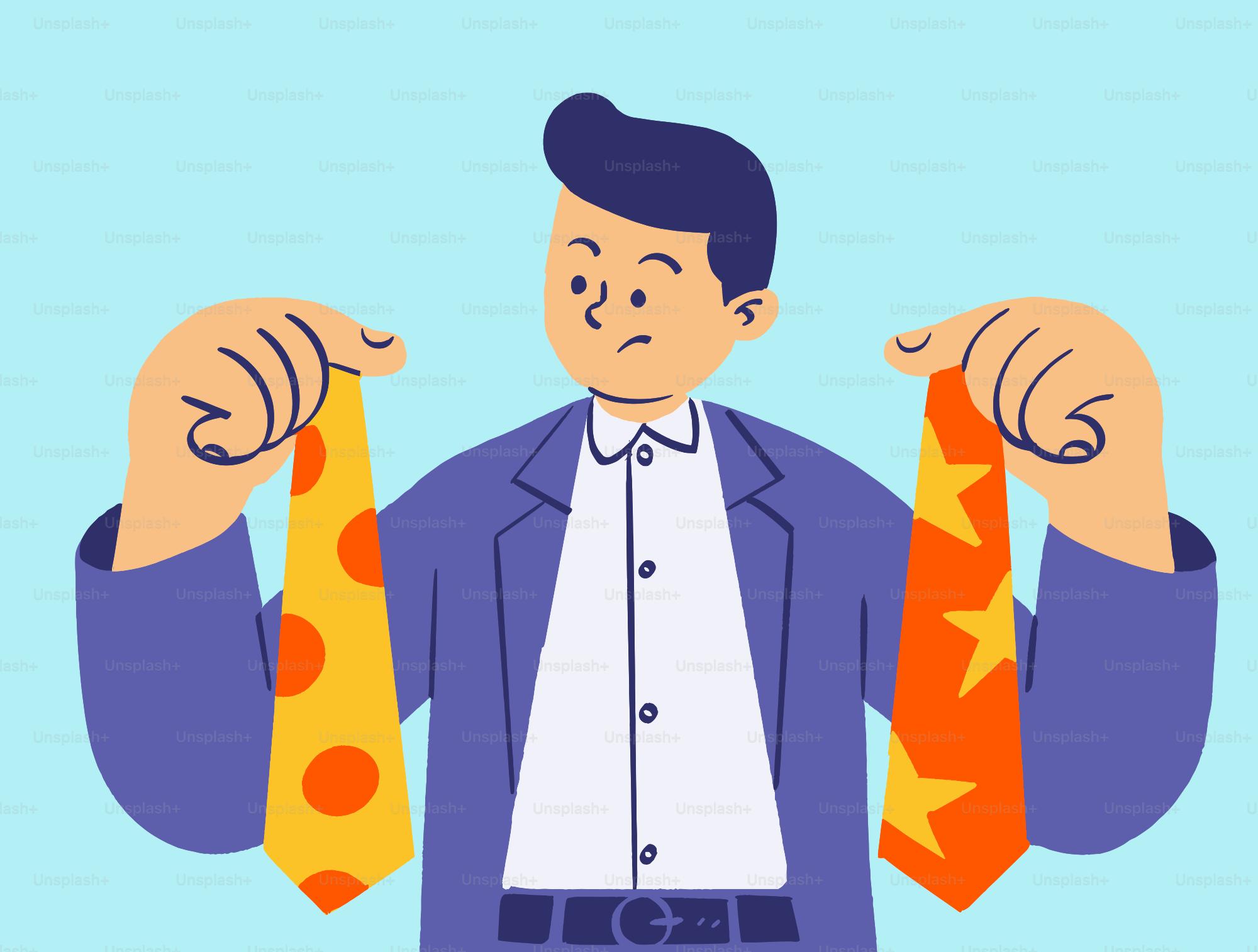 Mann, der zwischen zwei gemusterten Krawatten entscheidet